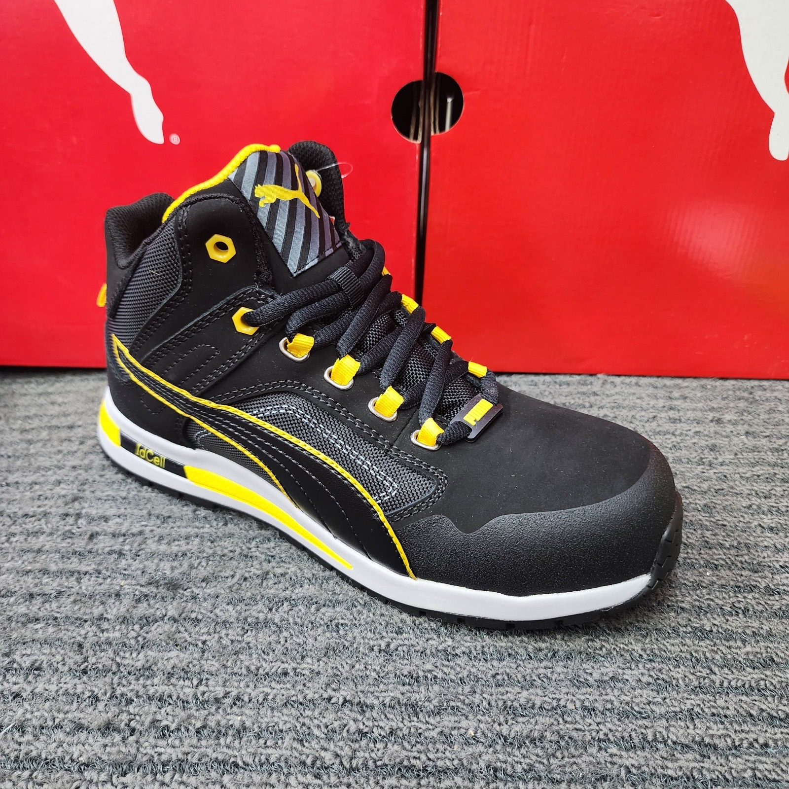 PUMA SAFETY SHOES 63.313.0 CROSSTWIST BLACK MID CUT SPORT SAFETY YELLOW BLACK ELECTRICAL HAZARD
