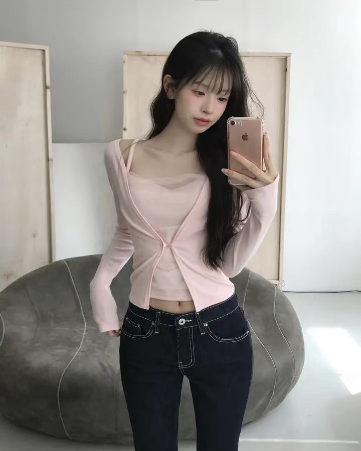  【 查詢度極高🌷🤍 | -5KG顯瘦度♡今季大熱透紗！極致芭蕾舞風～皺皺層次感假兩件上衣🫧💗】 Dreamy Crinkled Ballet Top(三色入)