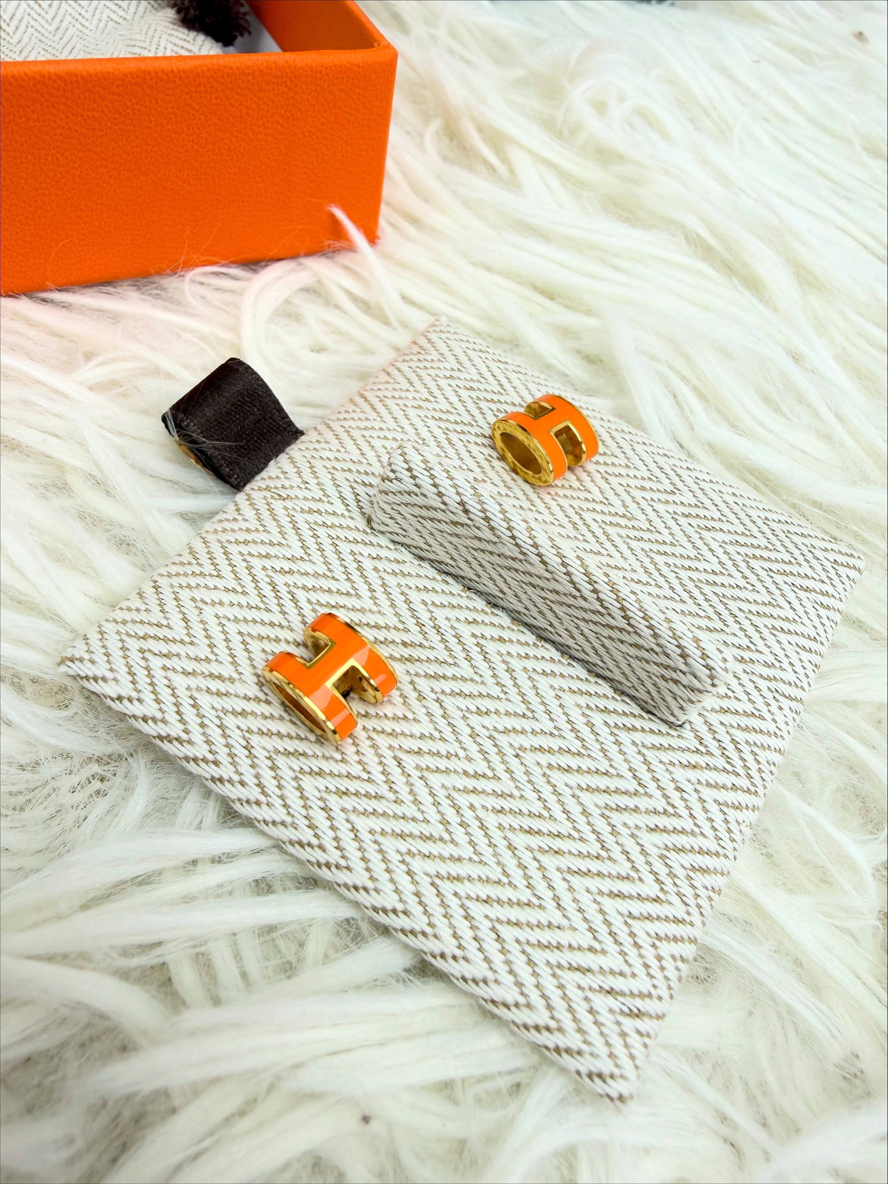 HERMES🤍🧡PRE OWNED👜 Mini Pop H 橙色金色耳環 全套🧡 
