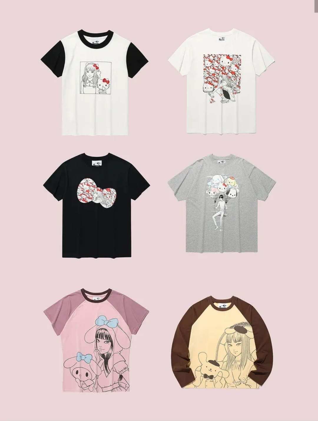 伊藤潤二  × Sanrio × niceghostclub 聯動限定系列｜粉色牛角Melody Tee款
