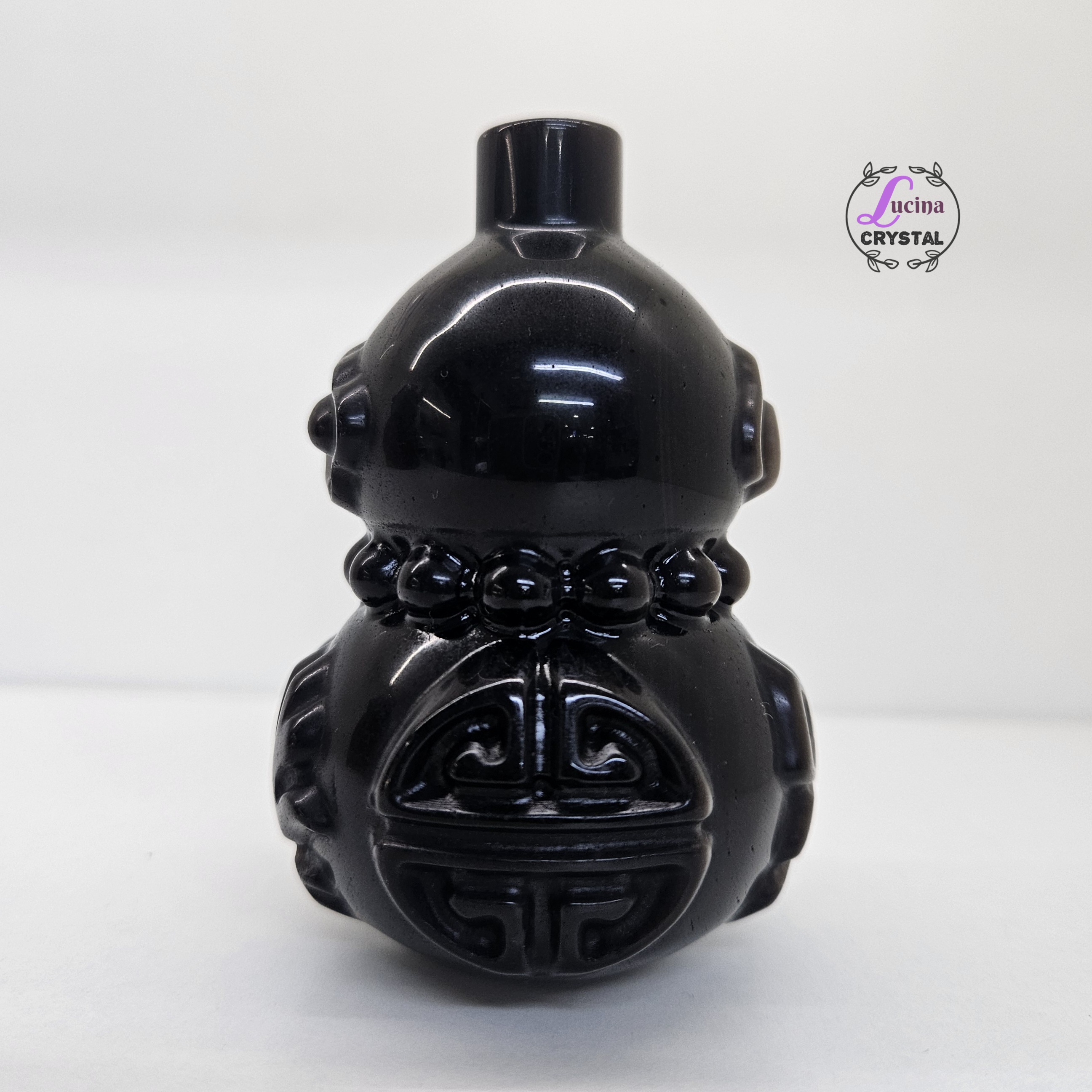 (Co#J326) 人手雕刻葫蘆形銀沙黑曜石/Silver Obsidian Gourd