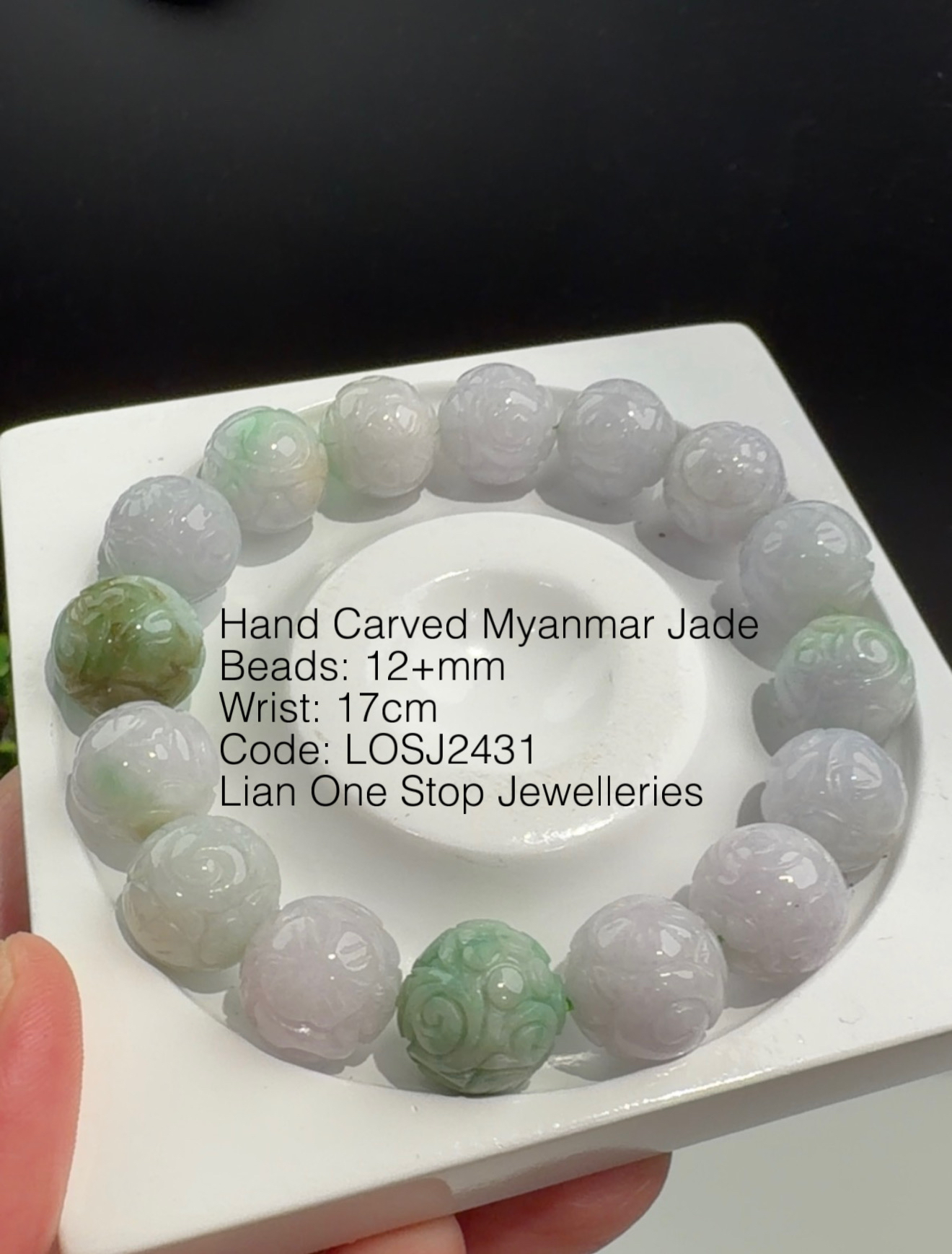 Code: LOSJ2431 Hand Carved Myanmar Jade 12+mm 