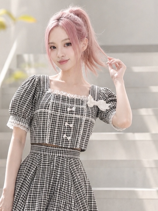 【APV Girliness】黑白格雷絲法式午茶小公主套裝Monochrome Tea Party Gingham Set)