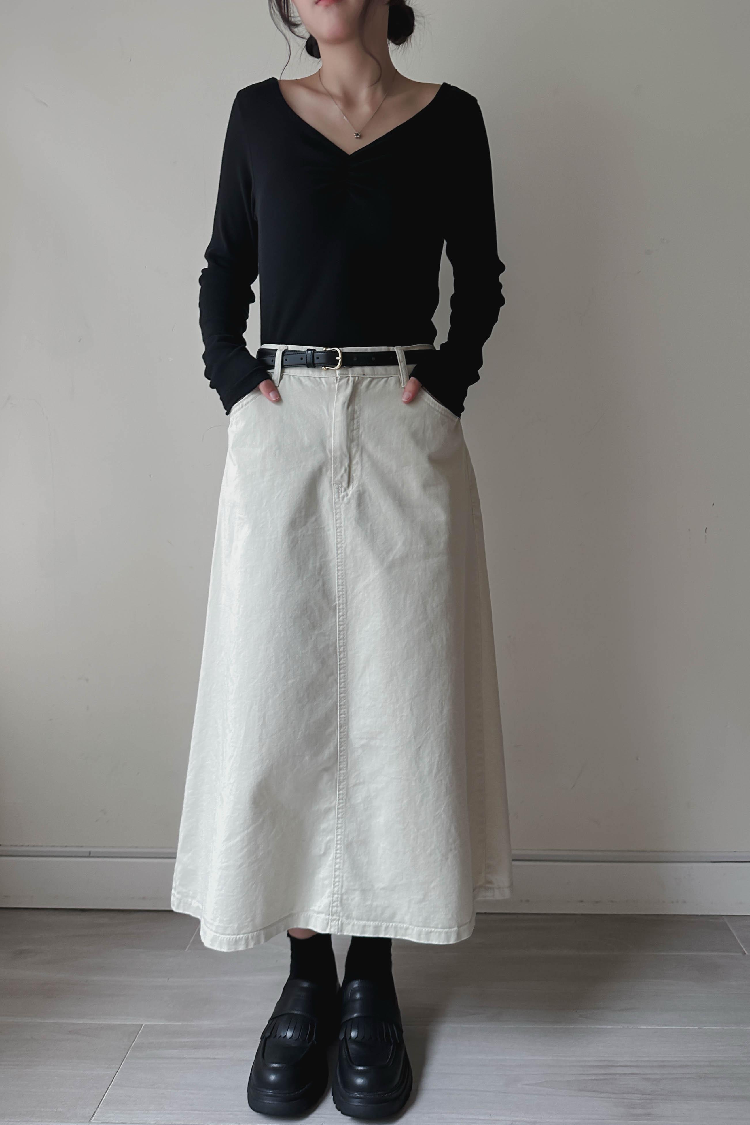 修臀軟身牛仔A字中長裙 (兩色入)