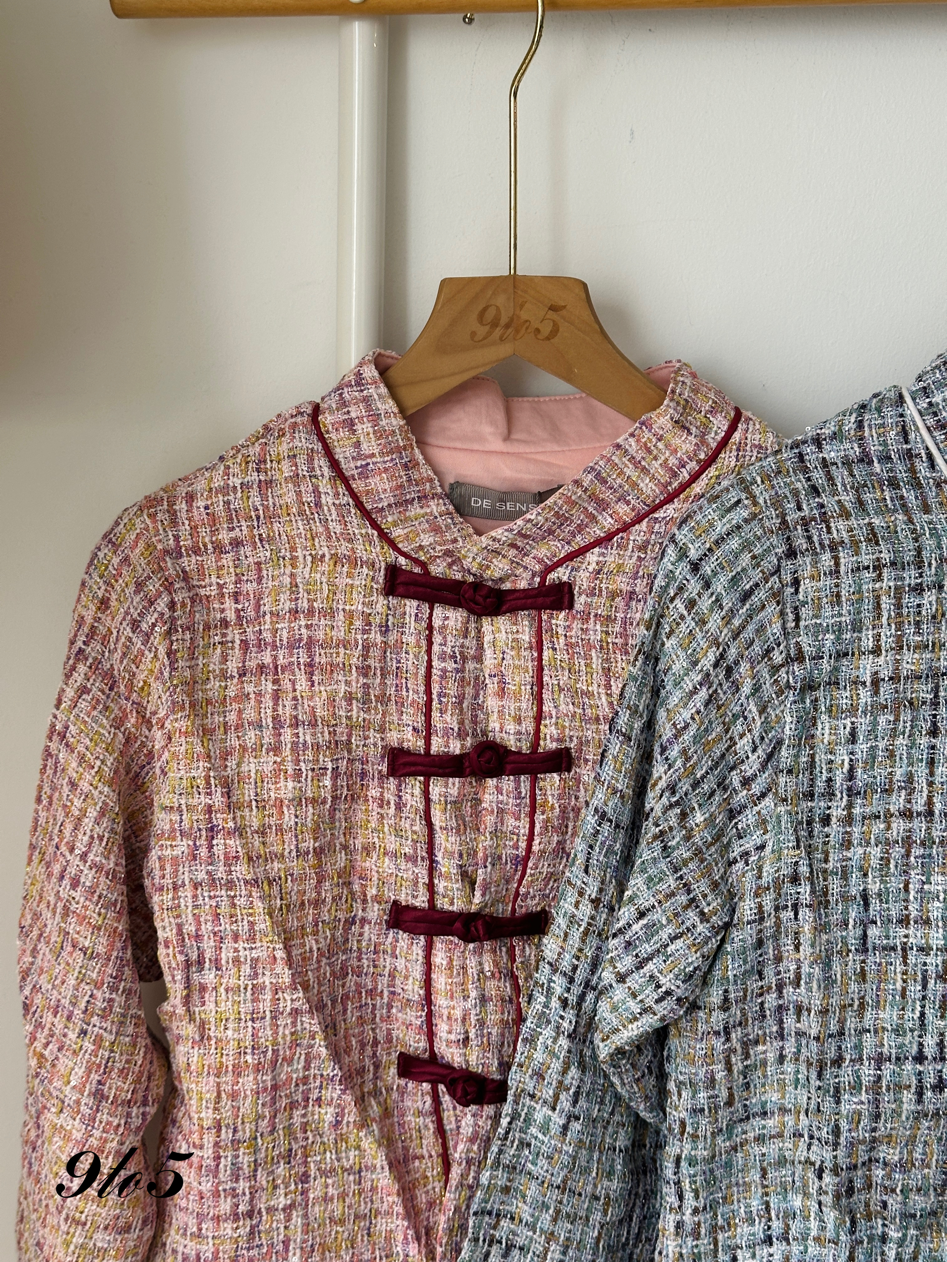 T3938 Tweed Cheongsam Top - 3 Colors