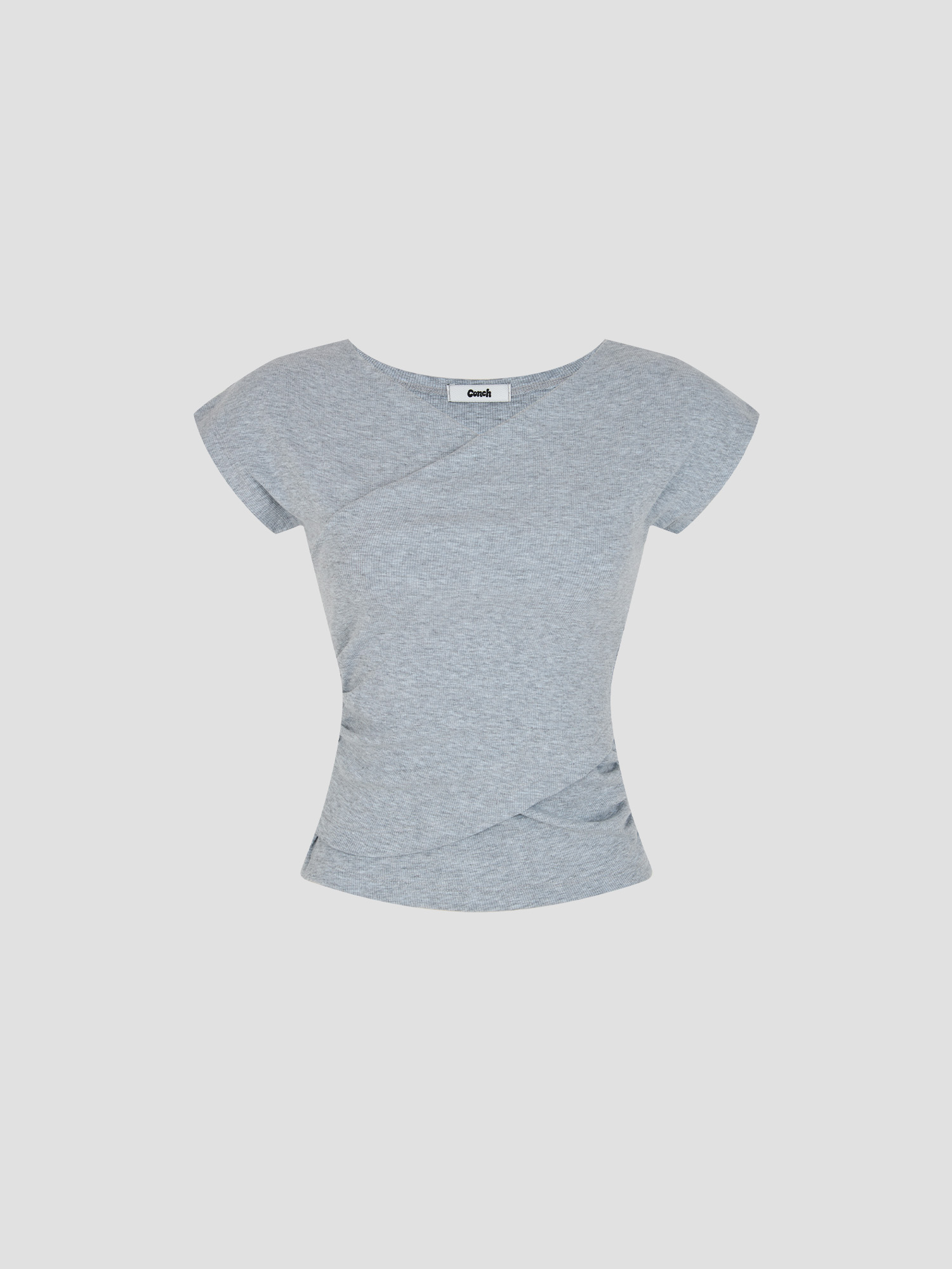 預購_V-neck Ribbed Shirred T-shirt by Conch