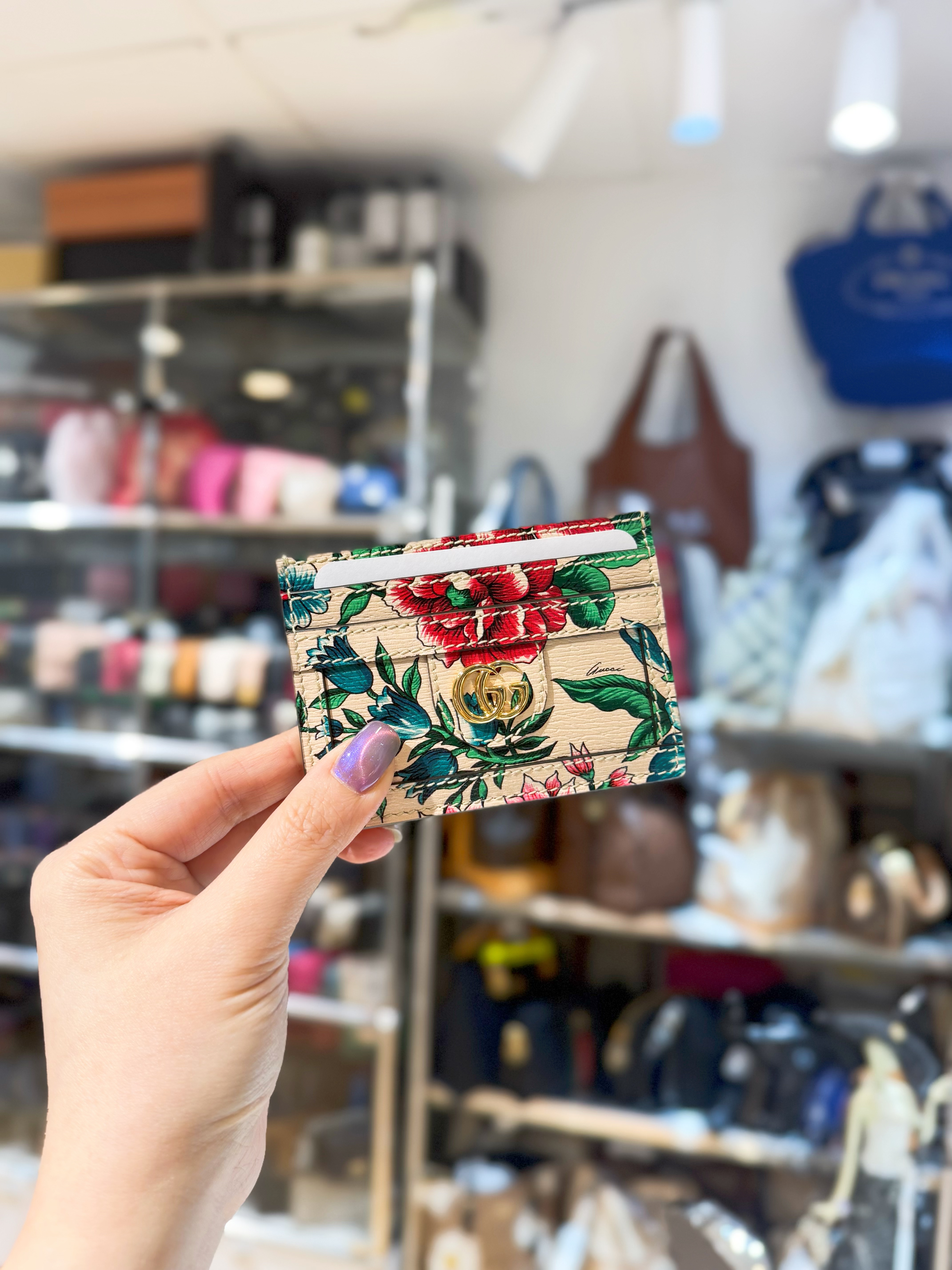 Gucci card holder 5cc/floral/beige