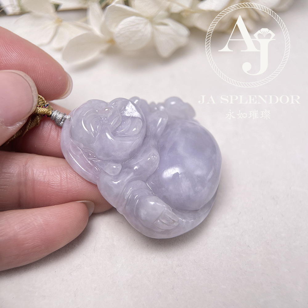 JN-1476 天然翡翠A玉 冰糯紫藍笑口常開大肚佛公吊墜