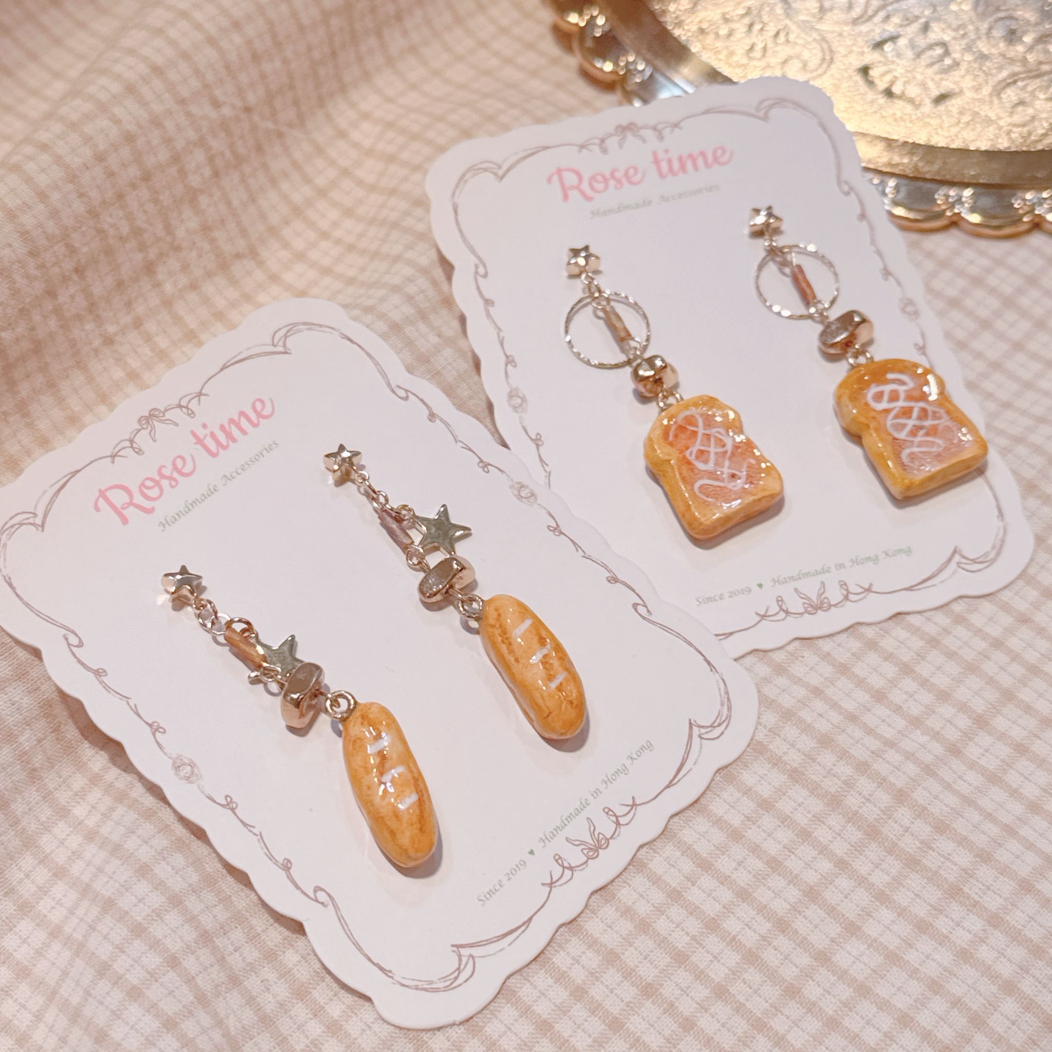 手繪 茶餐廳小食 奶醬多/小法棍🥖耳環