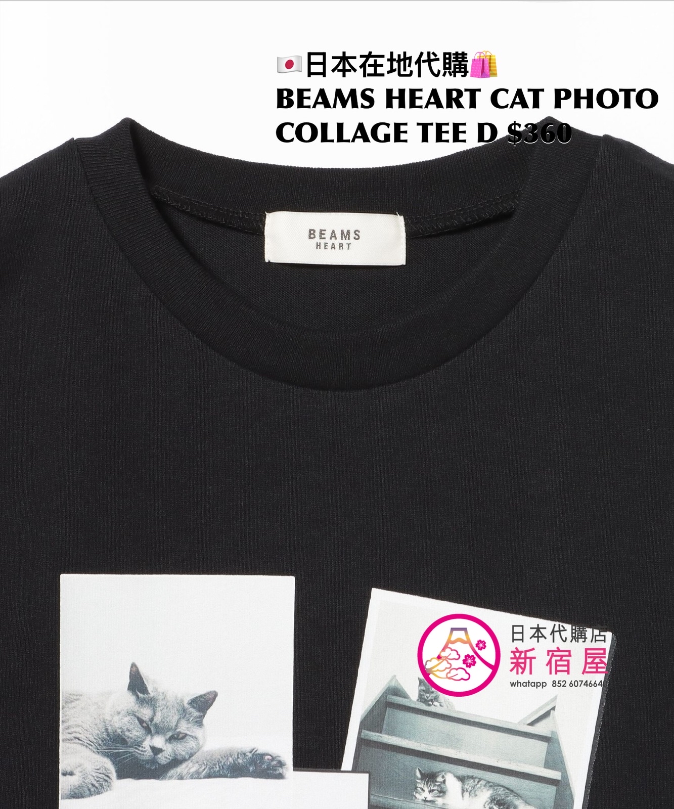 BEAMS HEART CAT PHOTO COLLAGE T-SHIRT