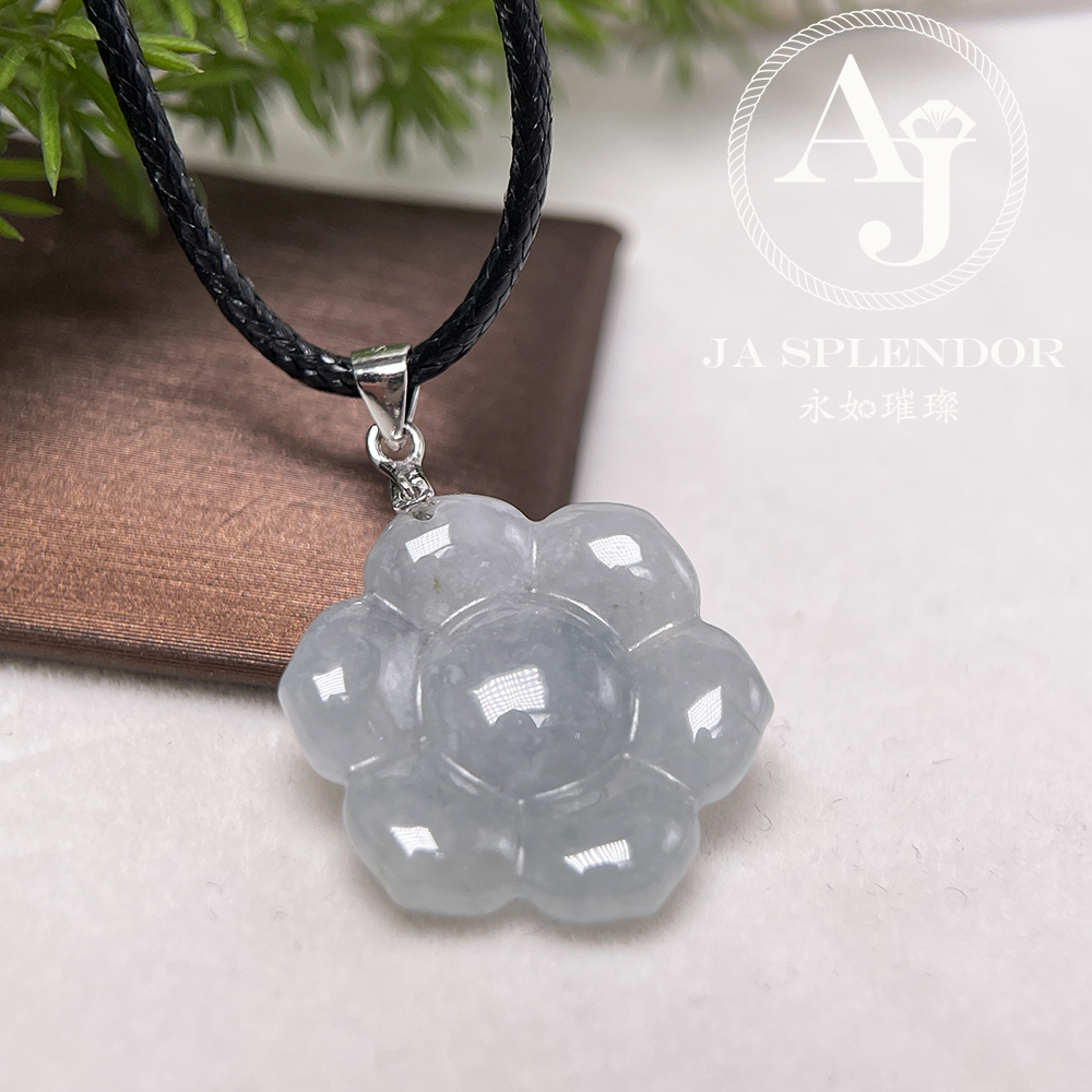 JN-851 天然翡翠A玉-冰糯花開富貴純銀吊墜