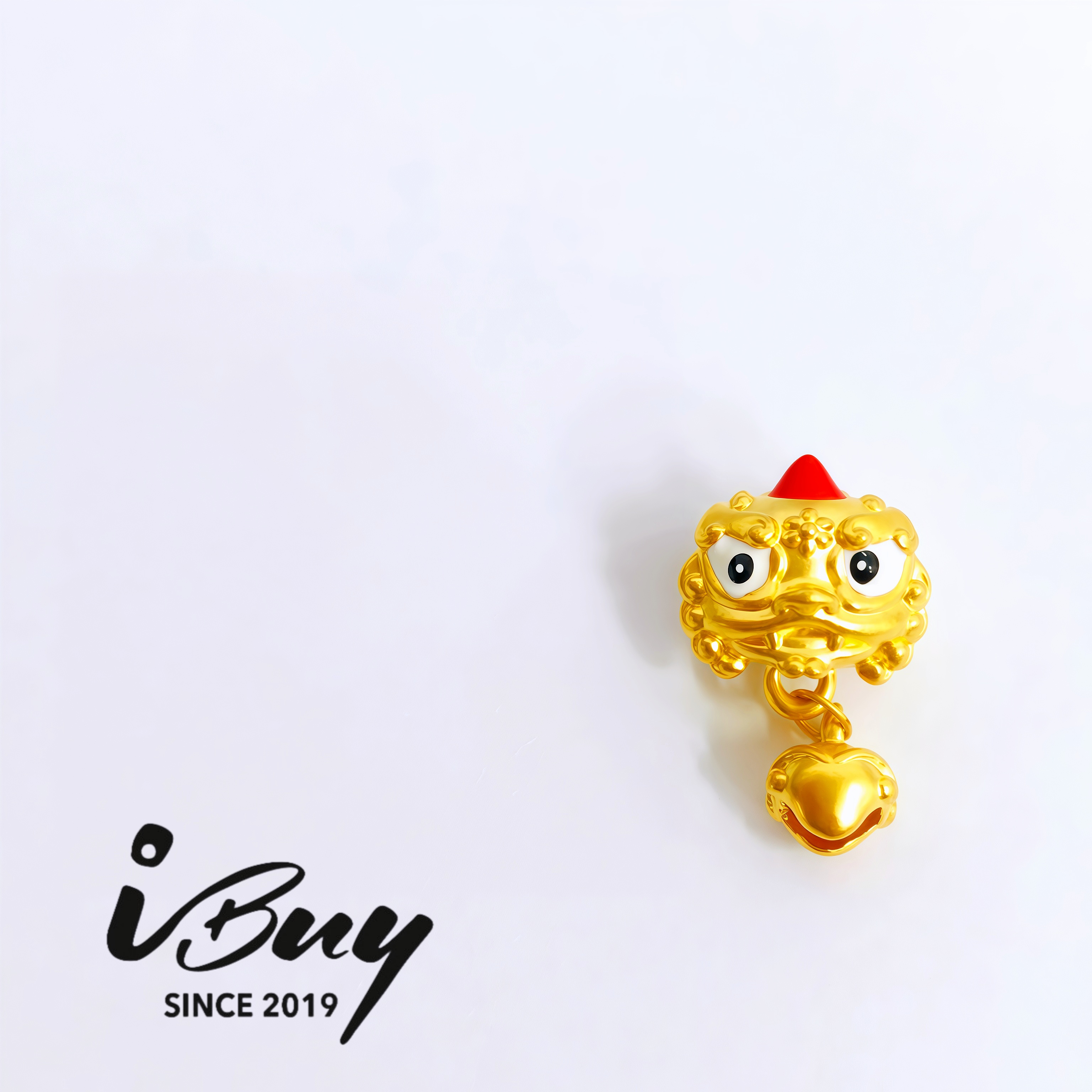 999 GOLD ENAMEL DANCING LIAO HEAD WITH BELL PENDANT 999 金 珐琅醒狮配小铃铛吊坠