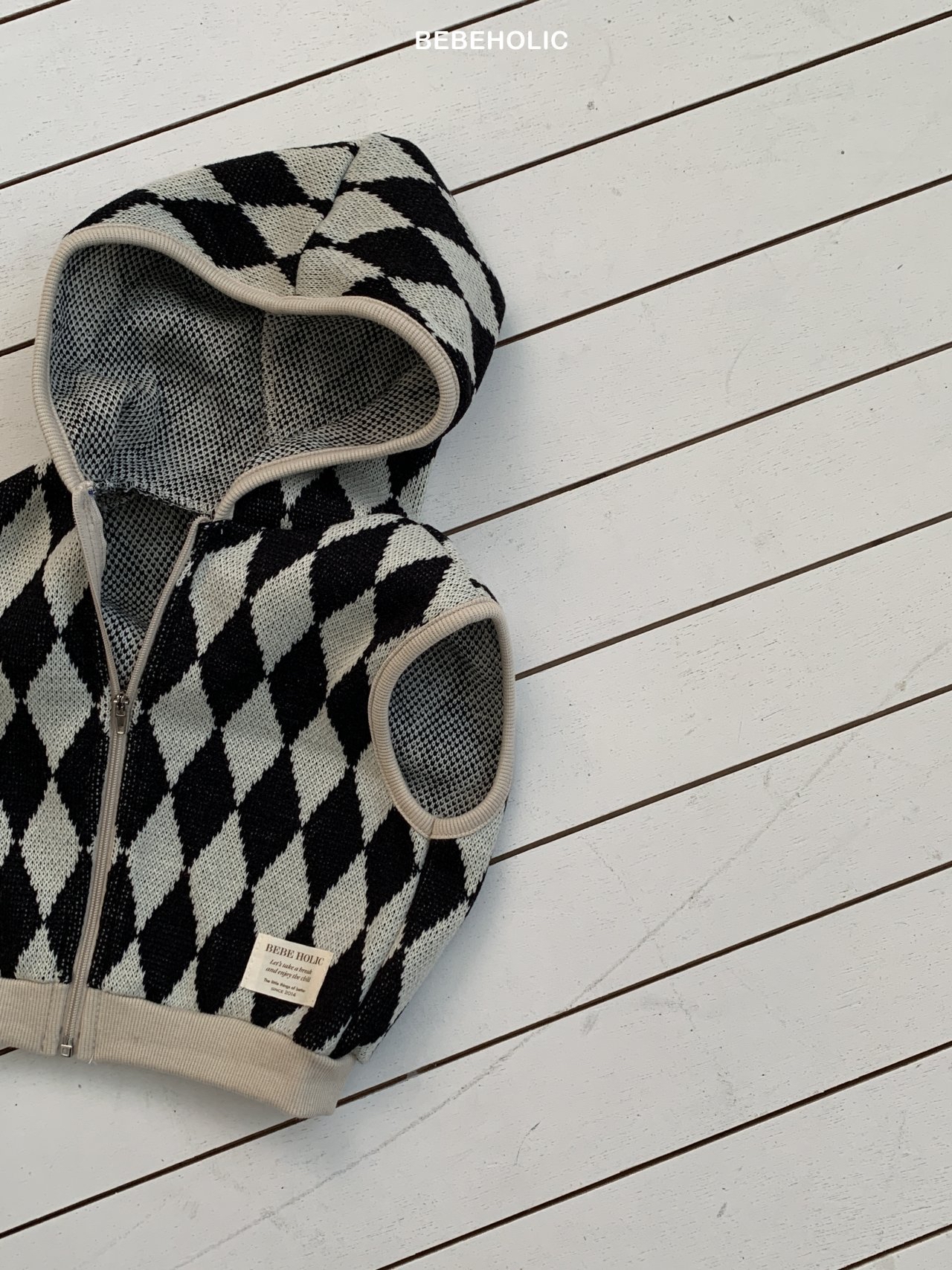 🌸預訂 韓國直送🌸🇰🇷BEBEHOLIC三色菱格連帽背心拉鍊外套