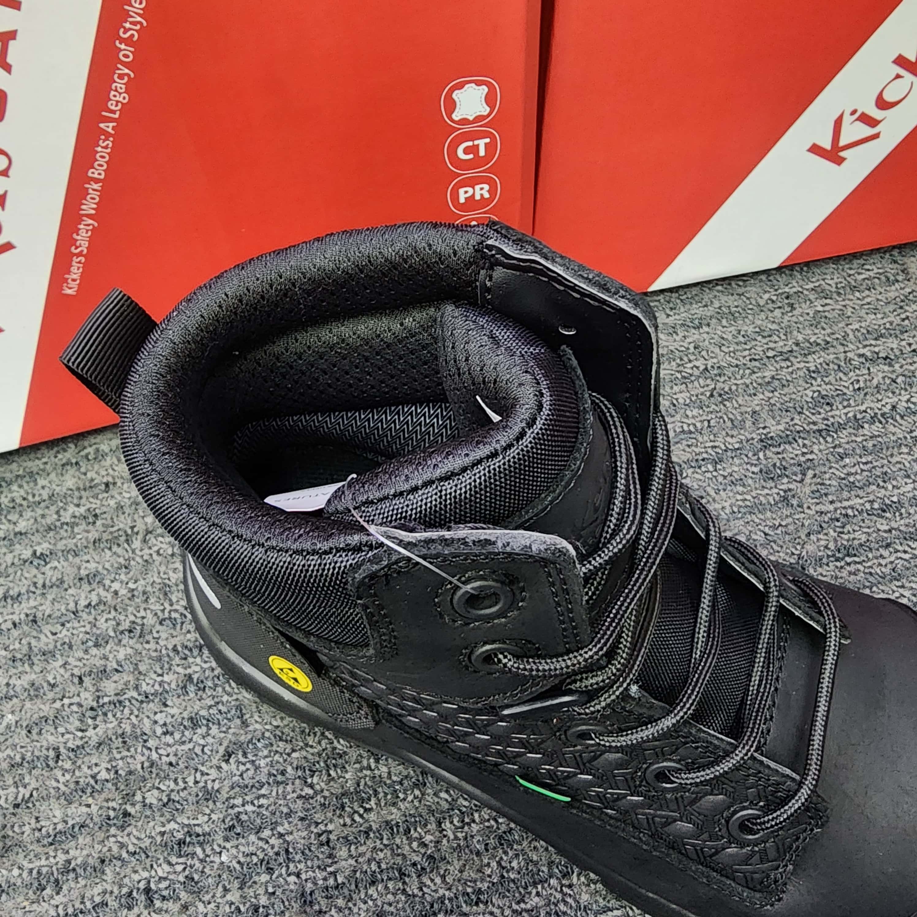 Kickers Safety PRO Safety 3066 Monogram Mid Cut Lace Up Full Black Safety Shoes