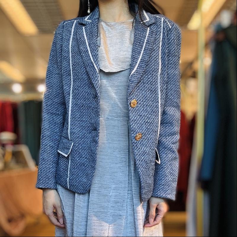 Vintage Japanese Cotton x Linen Blue Blazer Jacket (PP001-35)