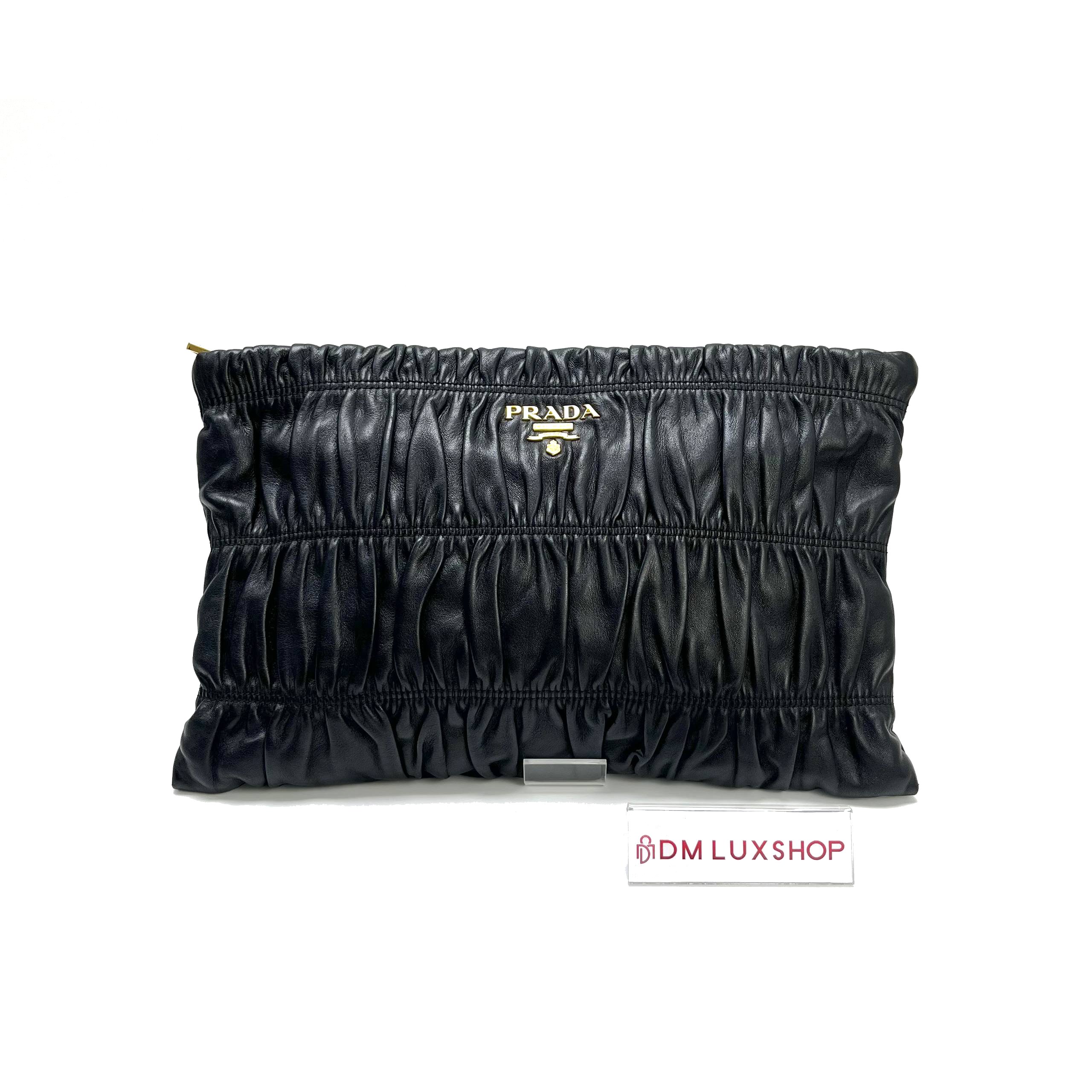 Prada Black Leather Clutch GHW