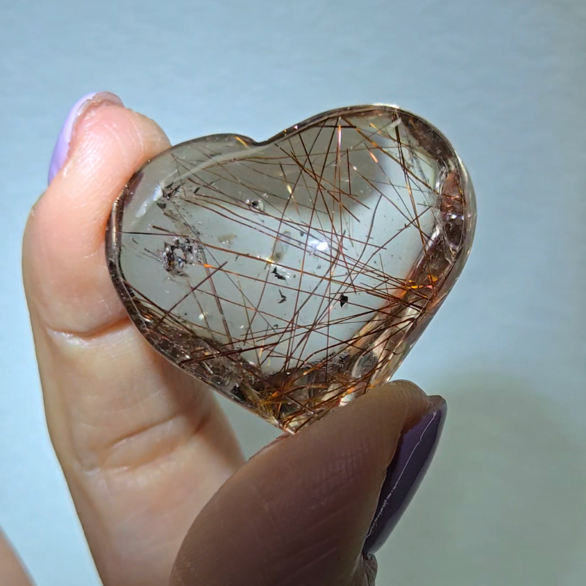 Copper rutilated smoky quartz heart - RT768