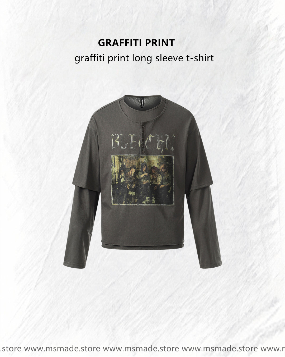 M39人物印花假兩件長袖tee