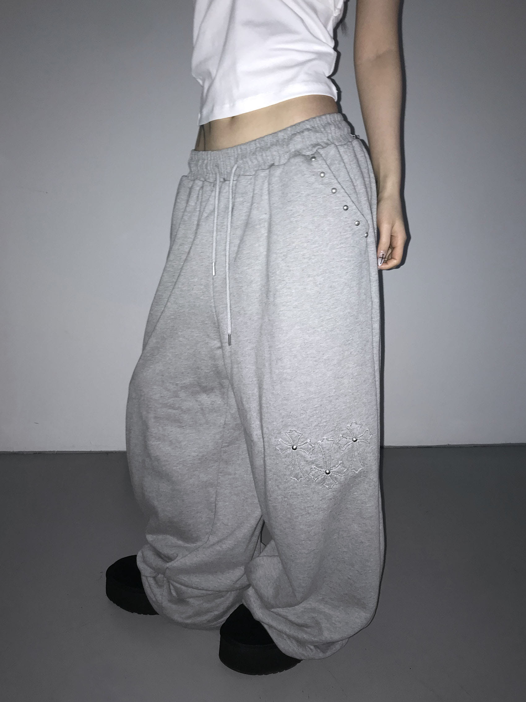 Studded Cross Wide Leg Sweatpants