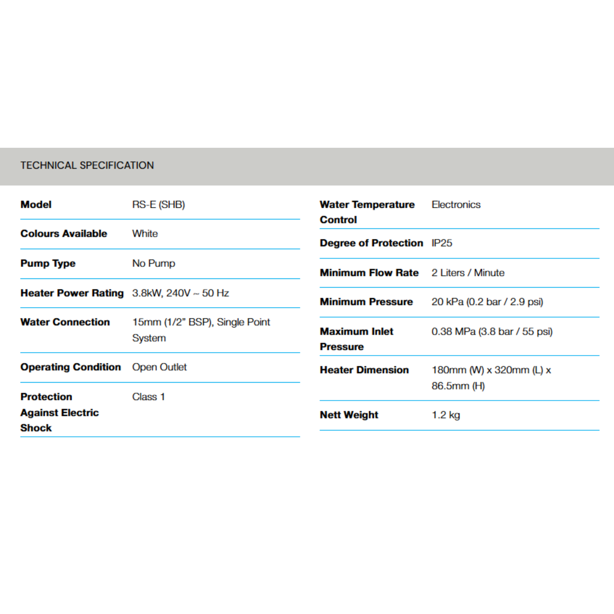 Alpha RS-E Non-Pump Shower Bracket Set (RS-E SHB)
