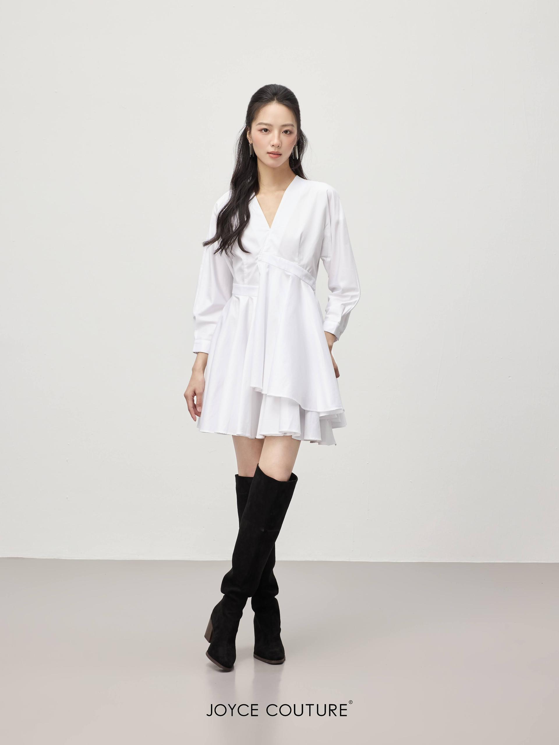 独家V领长袖连身裙 D0358