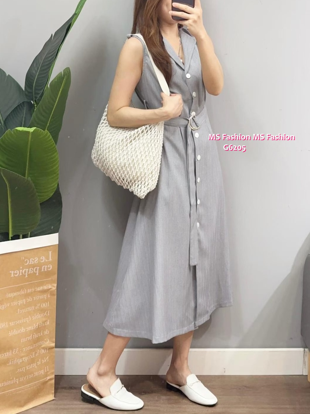 G6205 韓國🇰🇷暗直紋背心連身裙