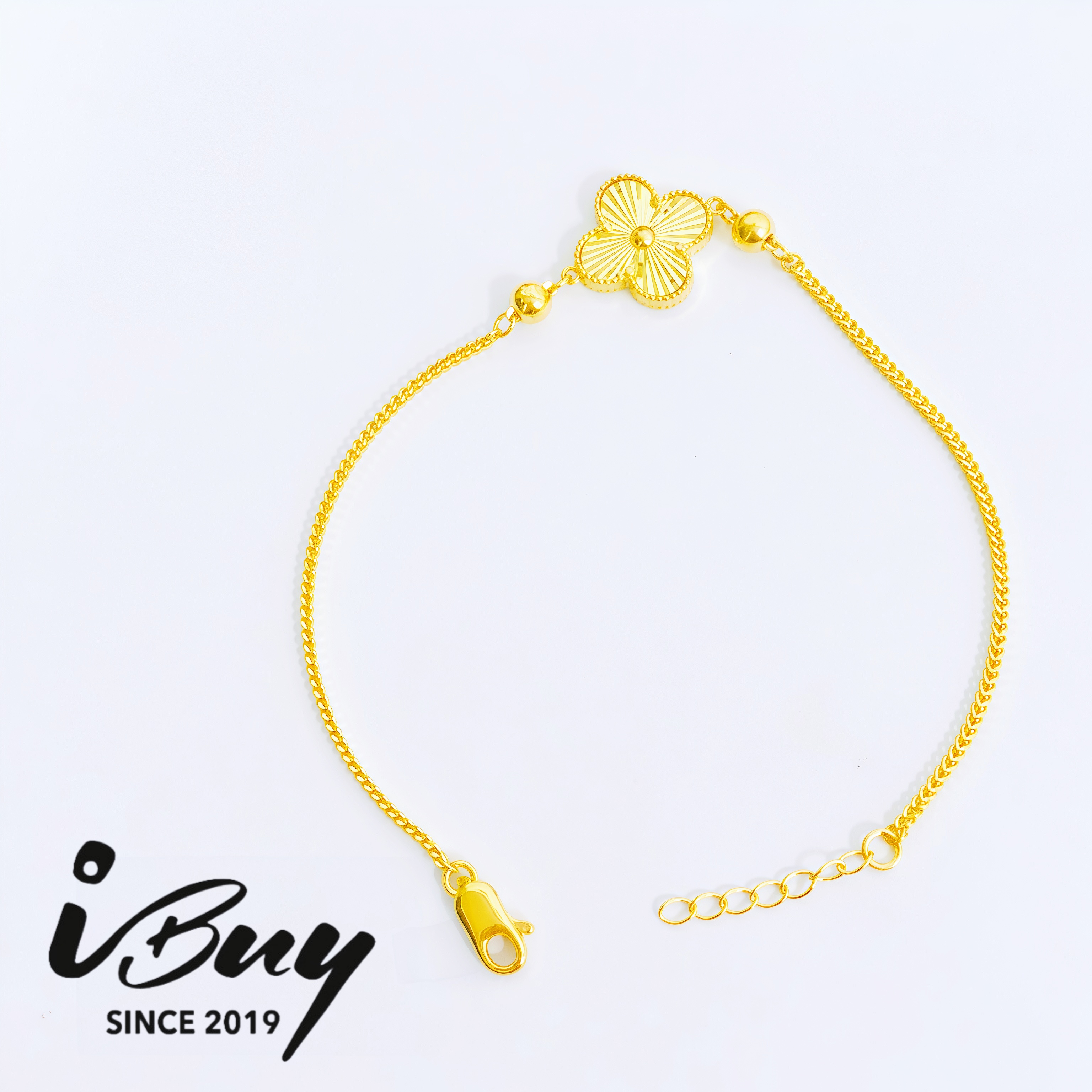 916 GOLD 12MM FULL GOLD 1 VCA FOX CHAIN BRACELET 916 金 12MM1花四叶草狐尾手链