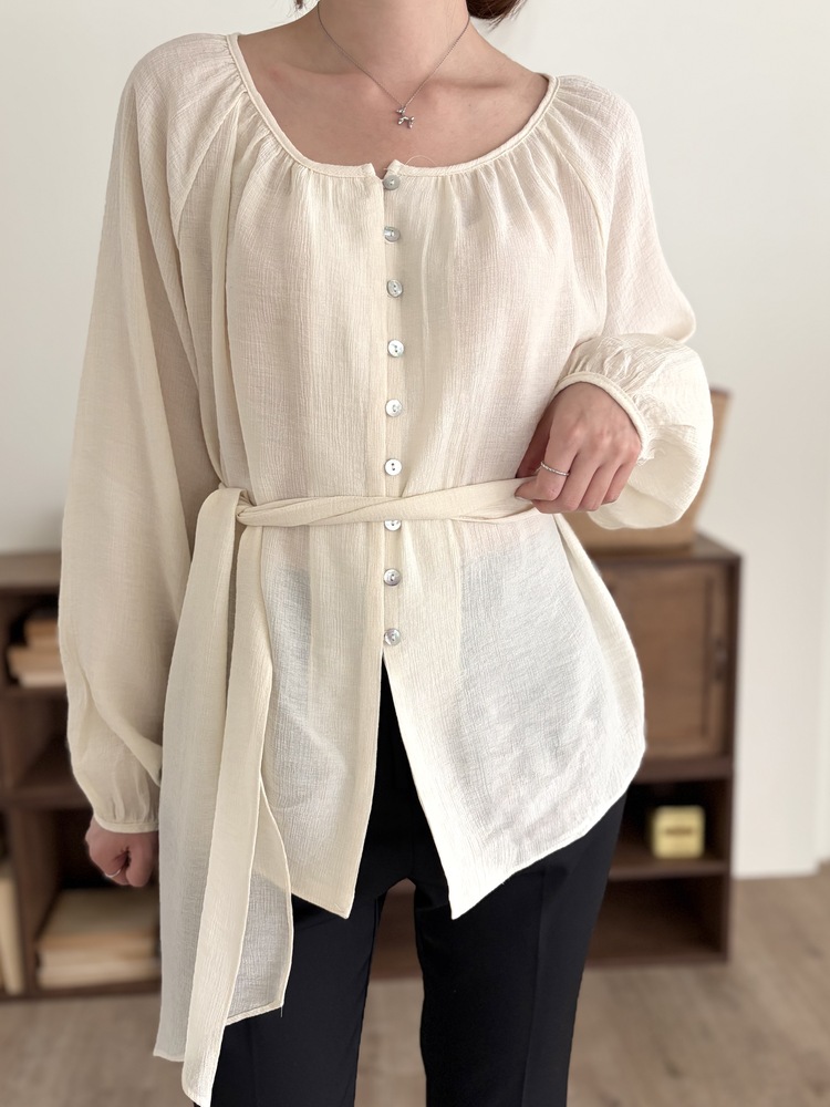 Eloise Tie-Neck Blouse (Cream)