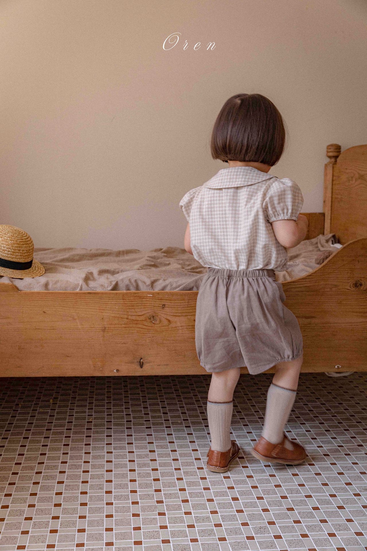 ☀️預訂 韓國直送☀️🇰🇷Oren 雙排鈕扣格紋翻領短袖包屁衣/連身裙/上下套裝