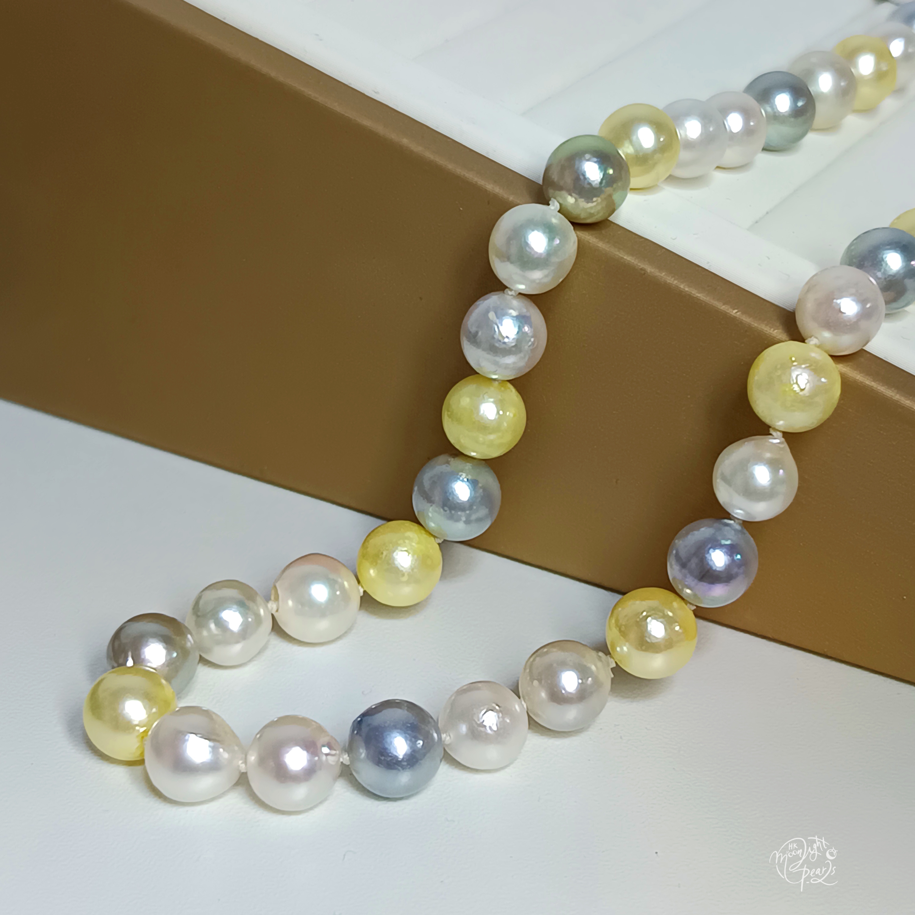 基本正圓極強光日本akoya糖果色海水珍珠925扣項鍊