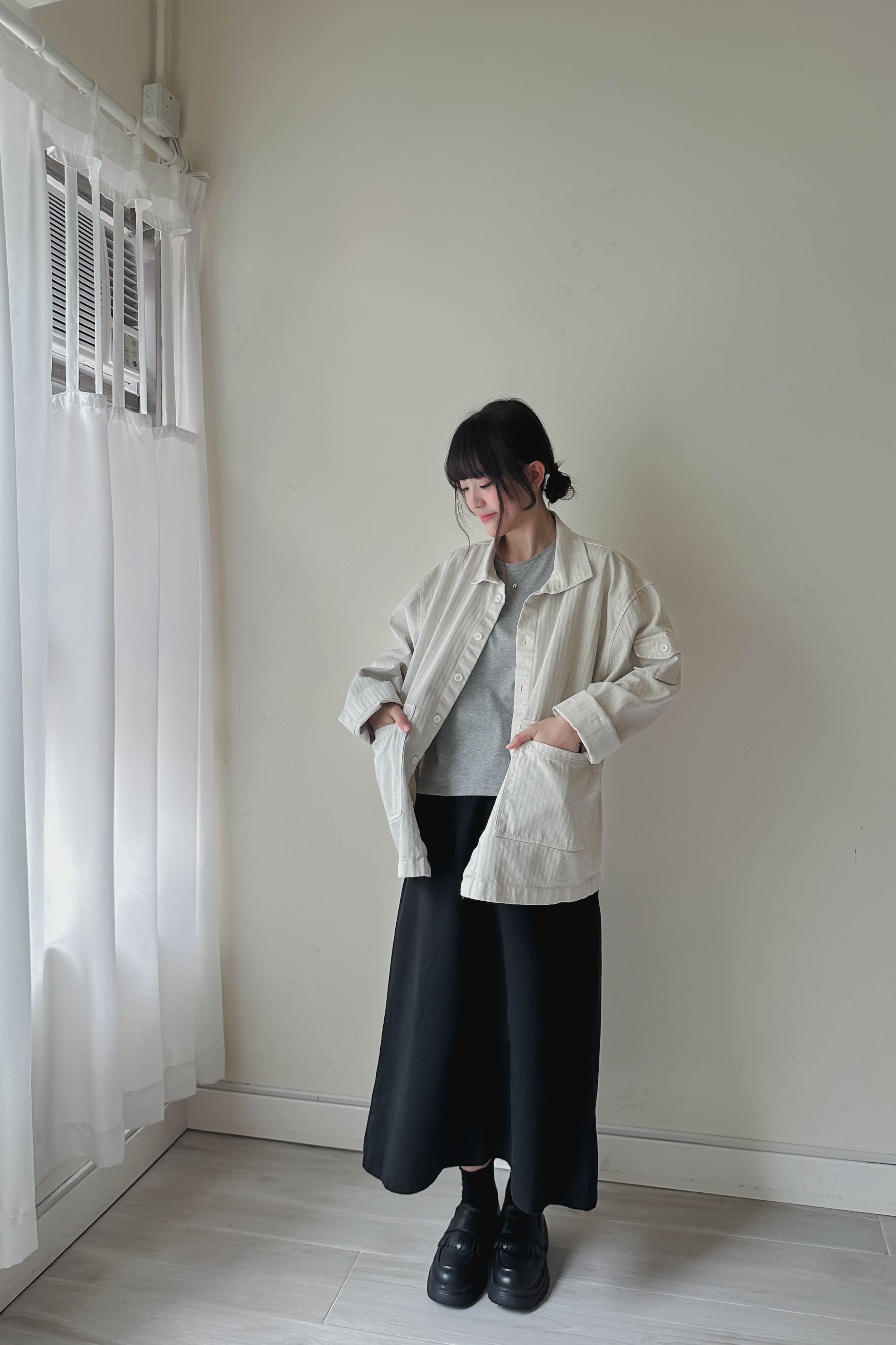 牛仔料挺身寬版外套 (兩色入)