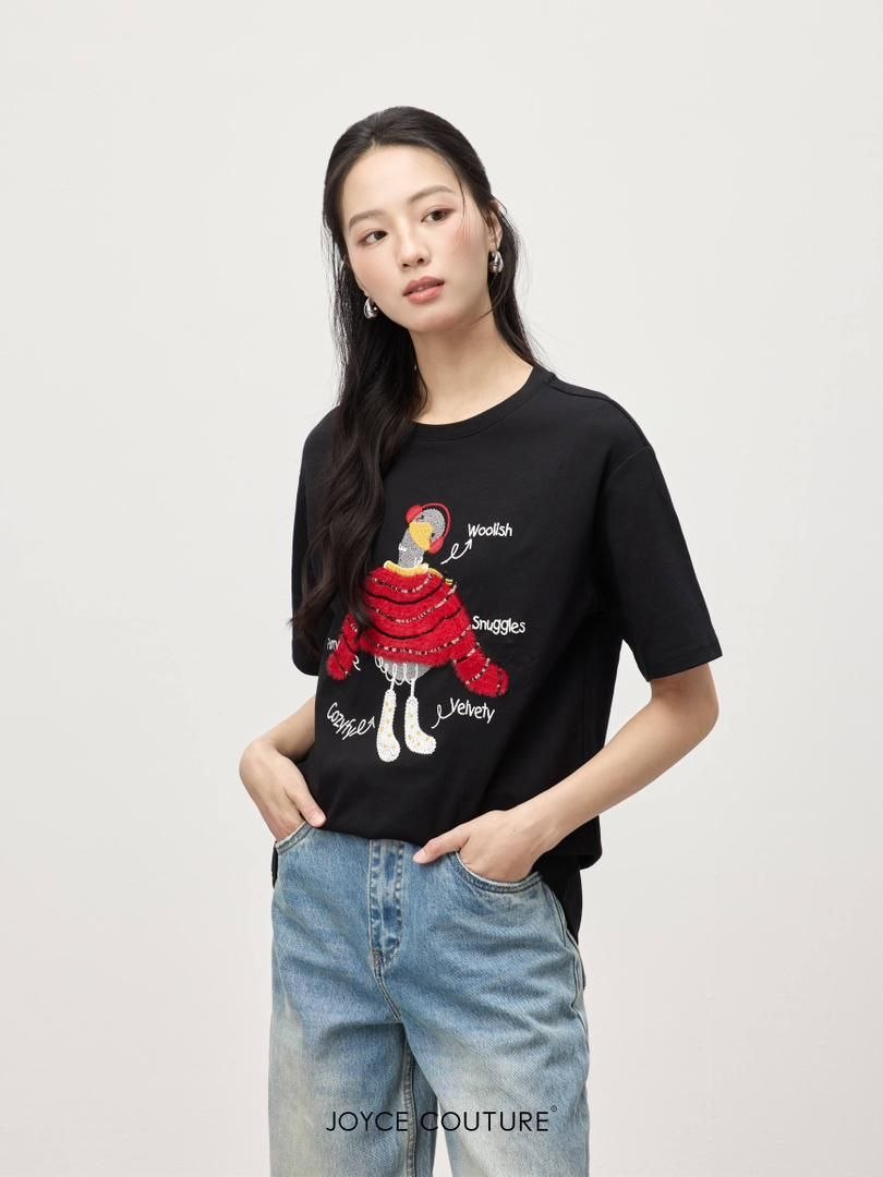 宽松绣鸭上衣 T0064