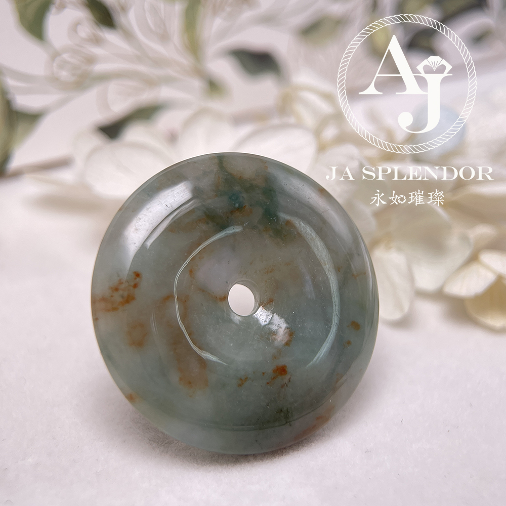 JN-223 天然翡翠A玉 特色綠映紅平安扣