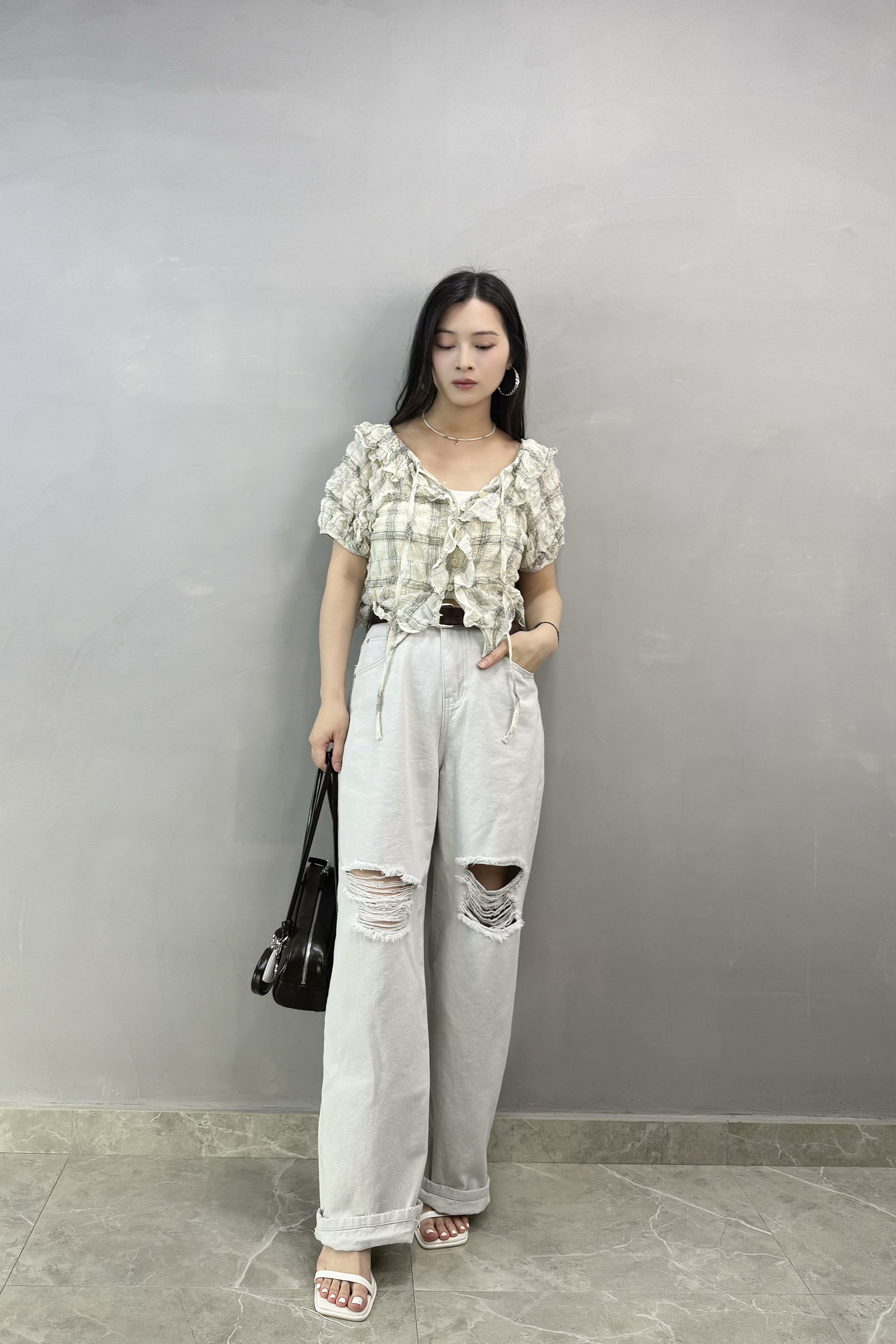 W68 格仔ruffle Top