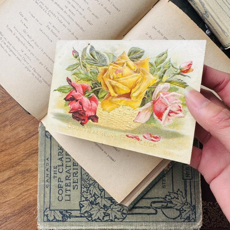 Antique Early 1900s Postcard -Rose Basket with Golden Foil (MT2305-1)