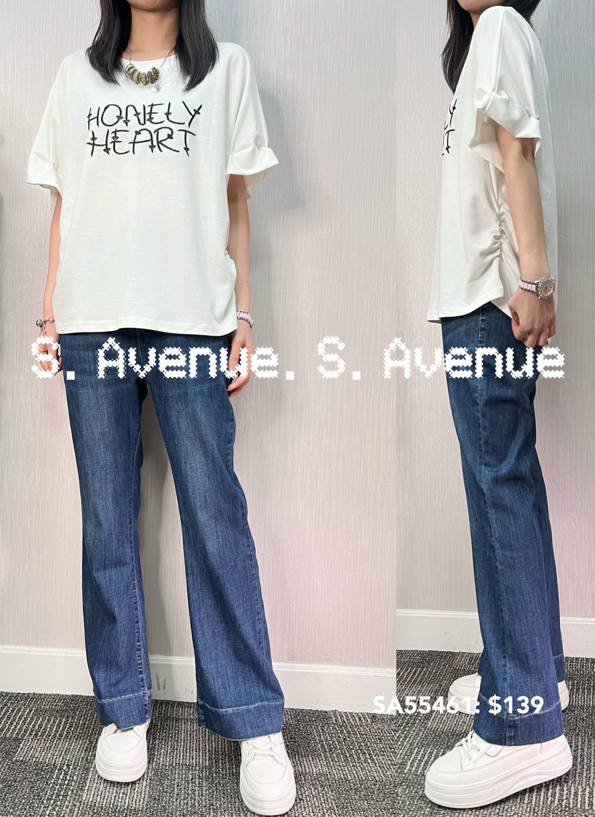 SA55461: 短袖繡英文字側有撍tee