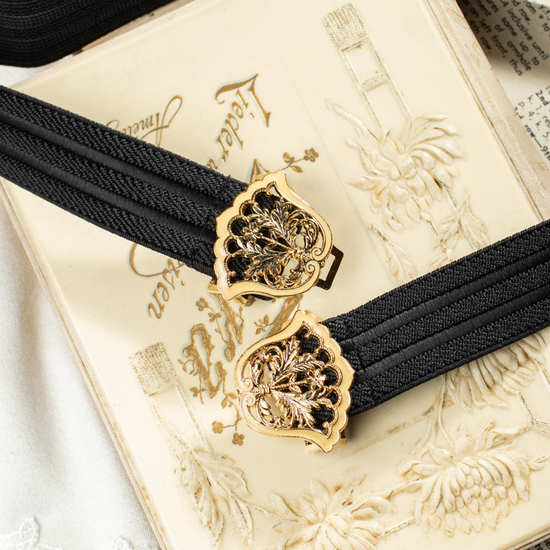 Vintage Japanese Floral Cut Out Ribbon Shape Belt Buckle Elastic Belt (E011 x K008)
