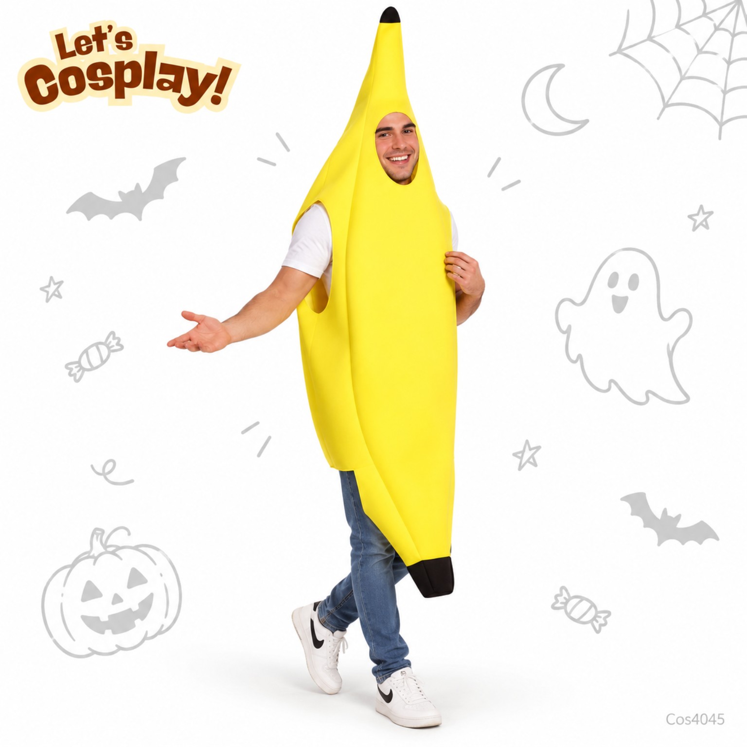 成人香蕉角色扮演服 Banana Costume Free Size 160–190cm｜萬聖節搞笑服 Lets Cosplay COS4045