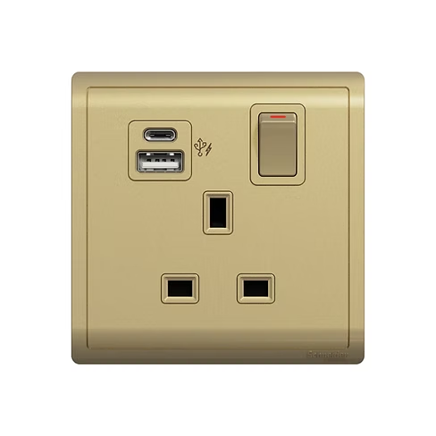 施耐德 Pieno 沉醉金 13A單蘇有掣連Type A+C USB 插座