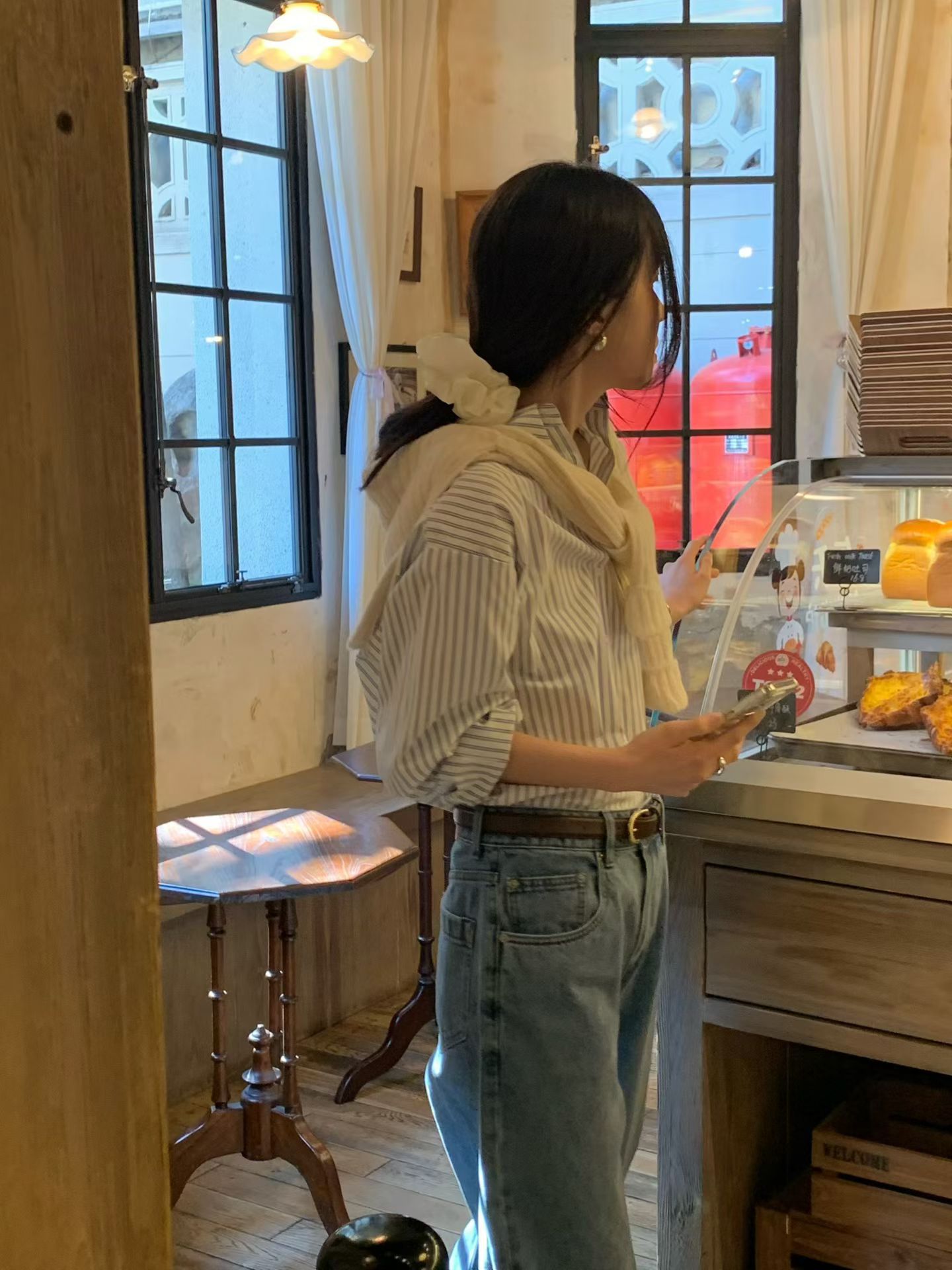 【慵懶休閒感】法式直間紋配色襯衫