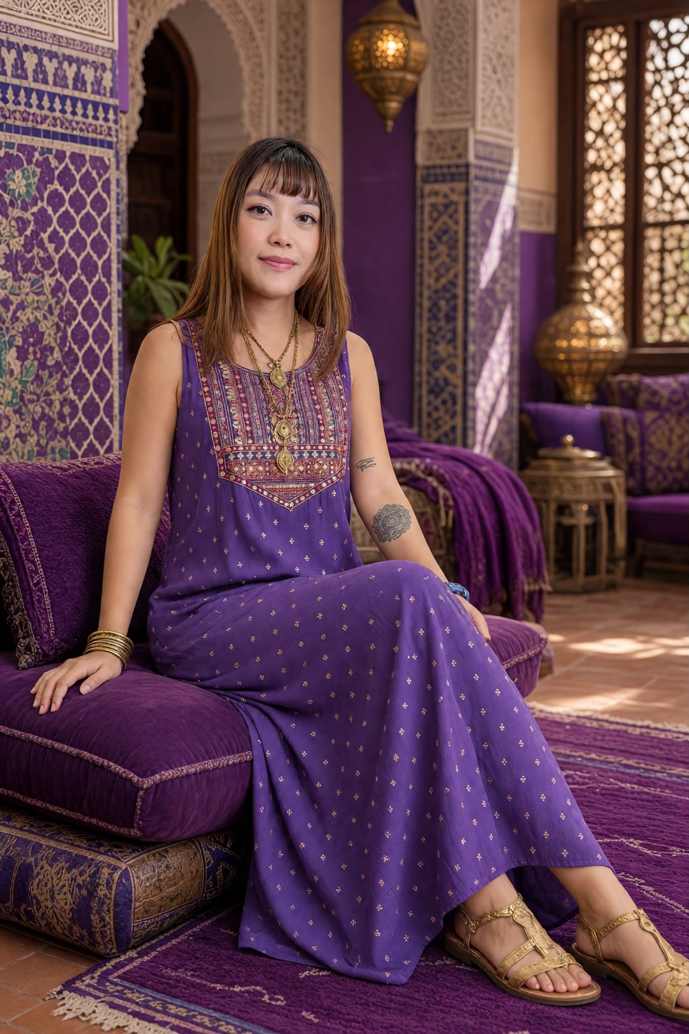 3568 Violet Heavy Full Chest Emb with Golden Stampling Set of 2