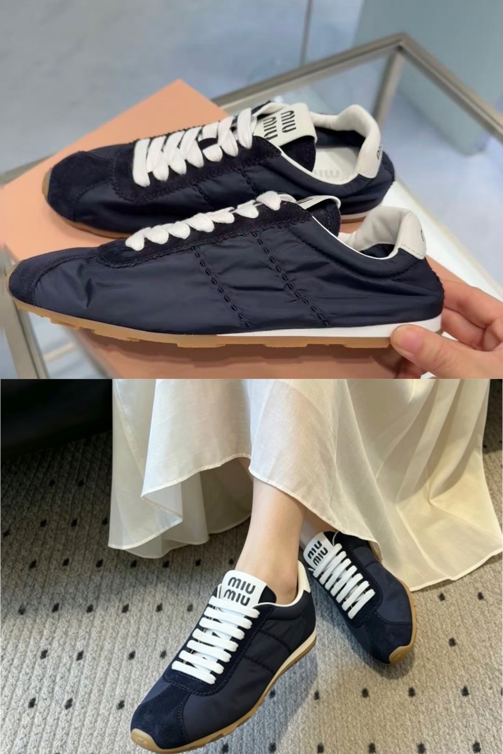 7月1-3日限時優惠💖現貨🍒MIUMIU PLUME Navy sneaker  Size 35/35.5/36.5/37/38