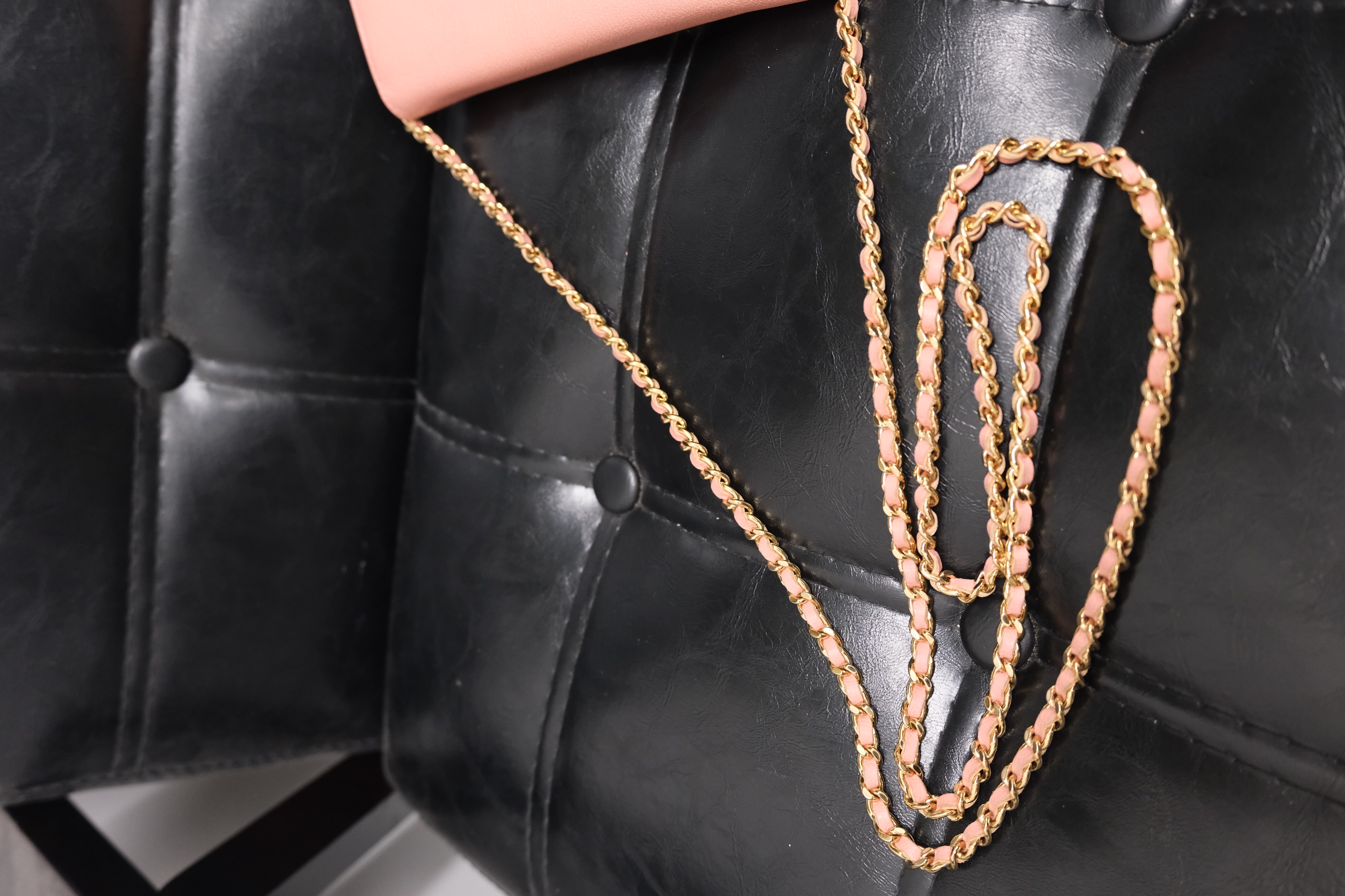 Chanel Camelia Leather Chain Wallet Pink Gold