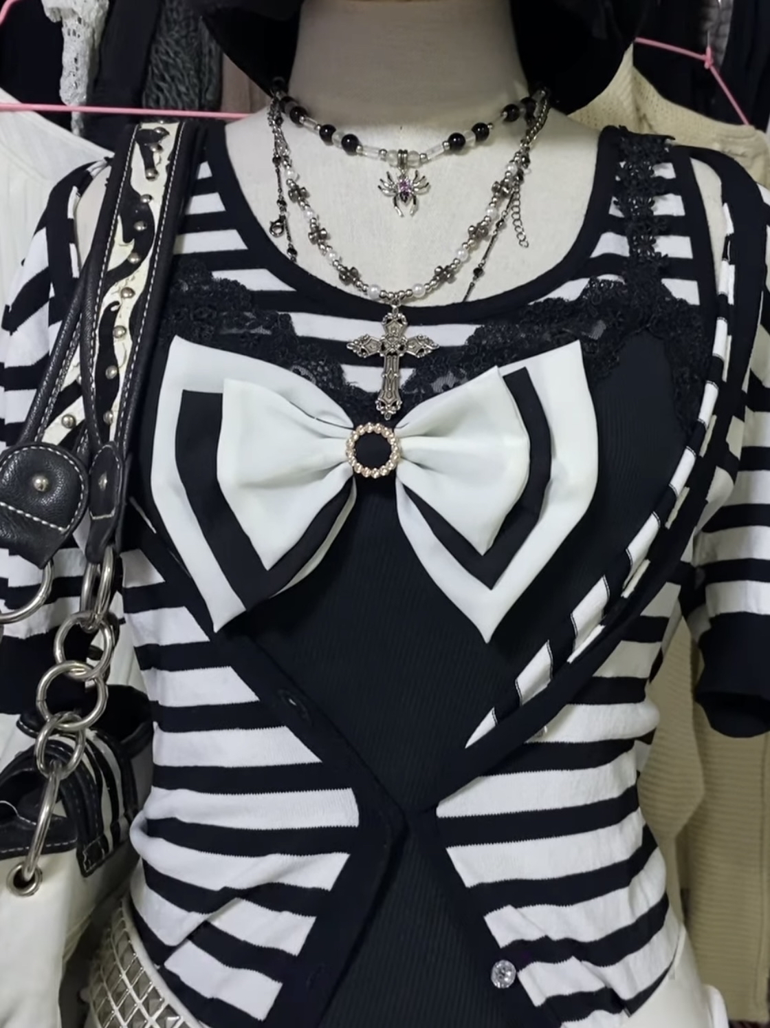 Black Striped Bow Dress Set