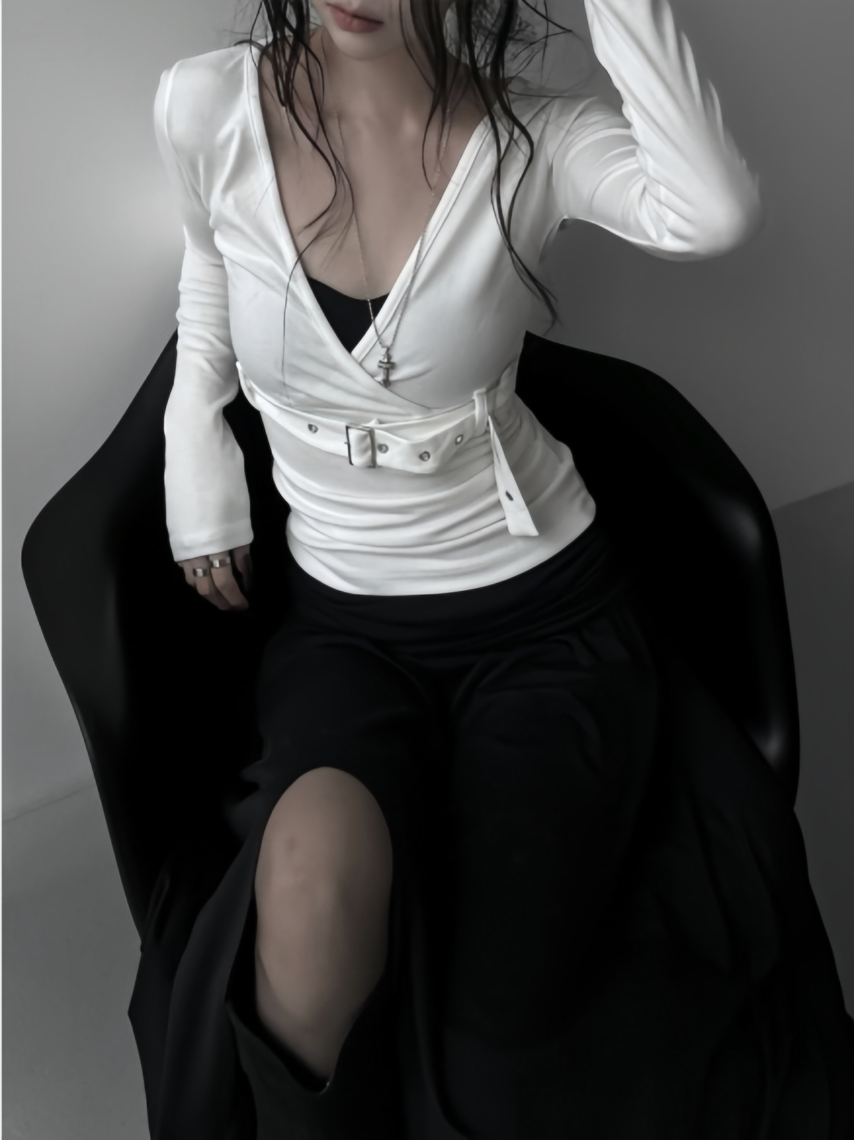 Belted Wrap V-Neck Top