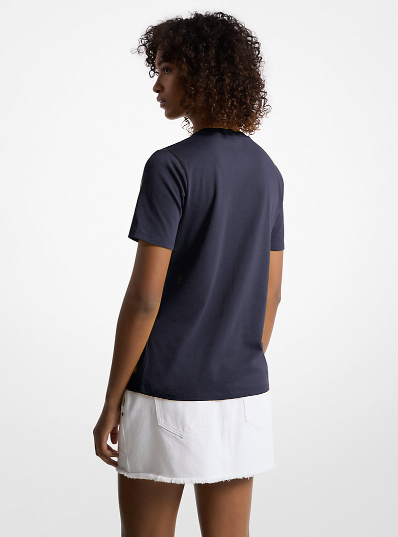 Michael Kors Studded Logo Charm Organic Cotton Jersey T-Shirt