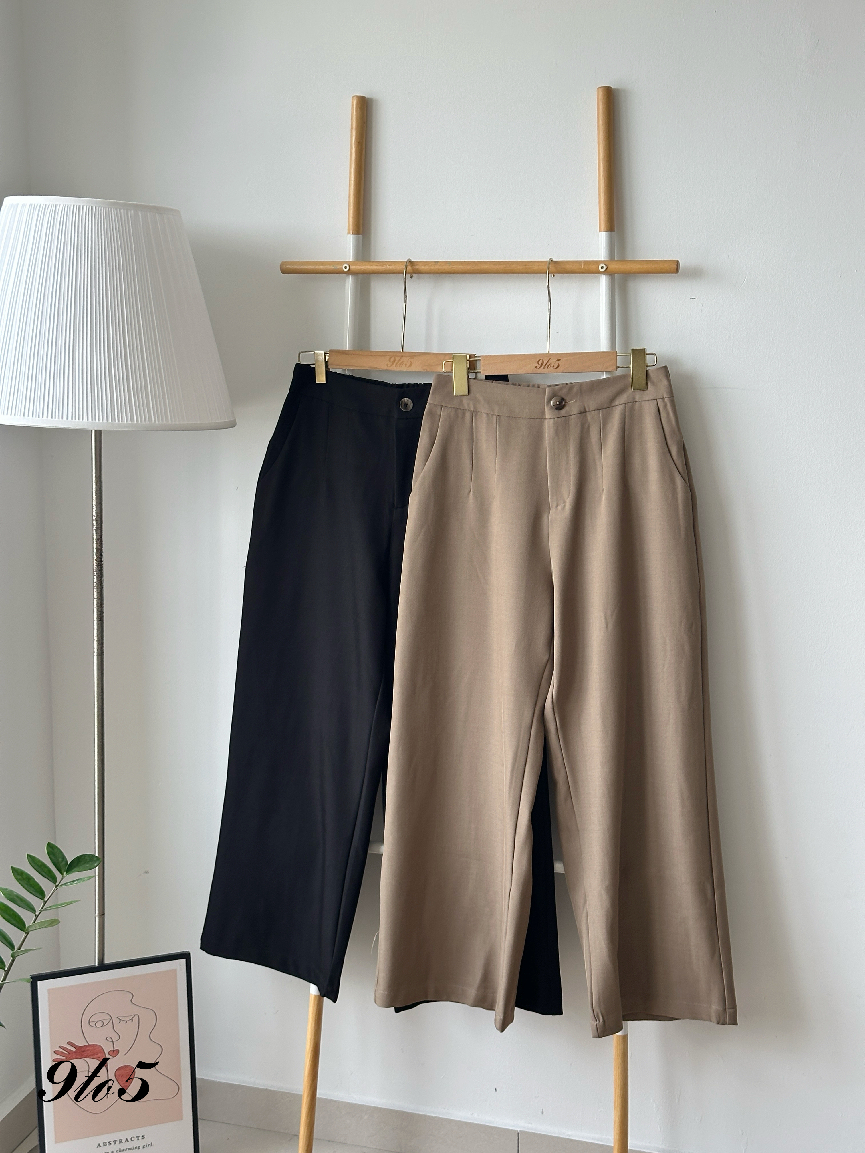 S1884 Wide Leg Long Pants - Black & Brown