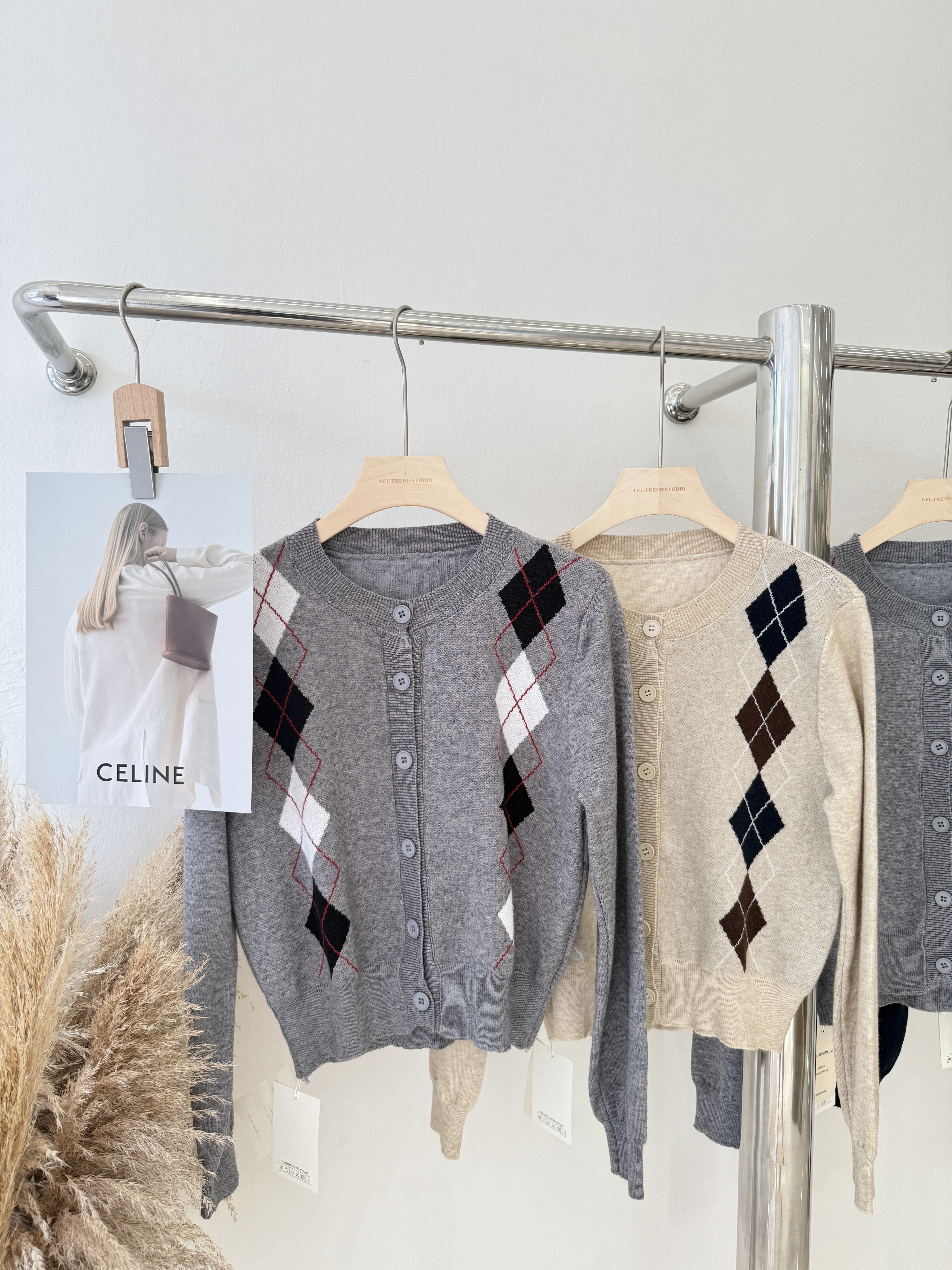 6834 韩系学院风菱形格撞色长袖