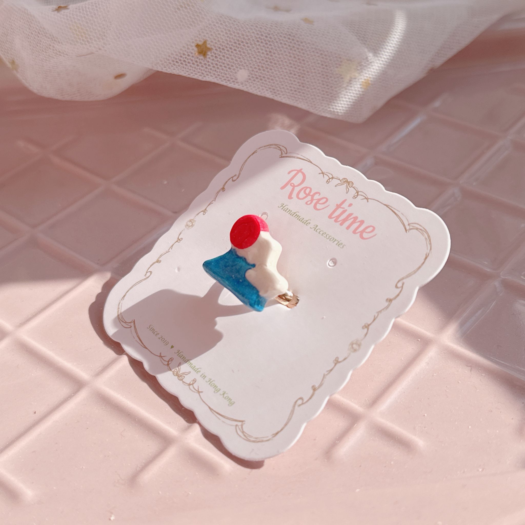 手繪 富士山日出 戒指 可調鬆緊