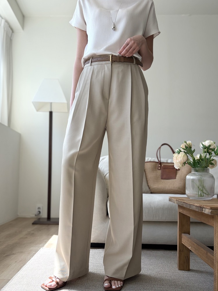 Timeless Pleated Flow Pants (Beige)